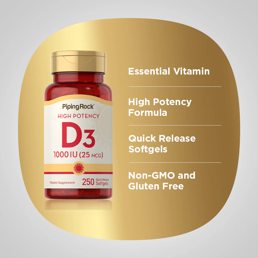 High Potency Vitamin D3, 1000 IU, 250 Quick Release Softgels - Image 4