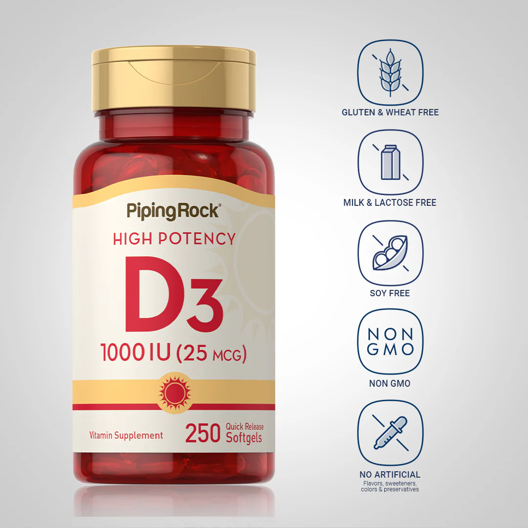 High Potency Vitamin D3, 1000 IU, 250 Quick Release Softgels, 2  Bottles - Image 5
