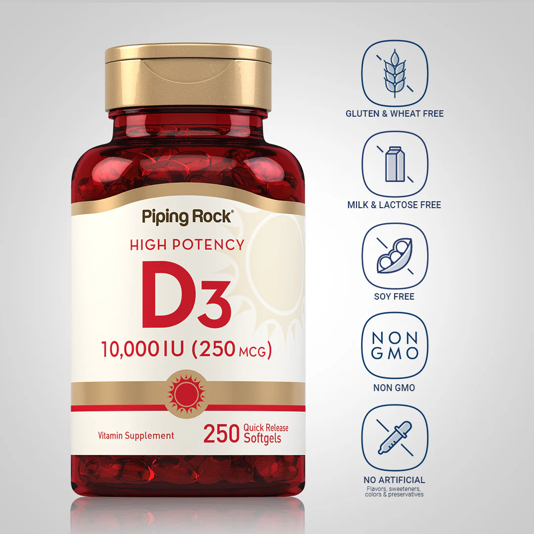 High Potency Vitamin D3, 10,000 IU, 250 Quick Release Softgels - Image 5