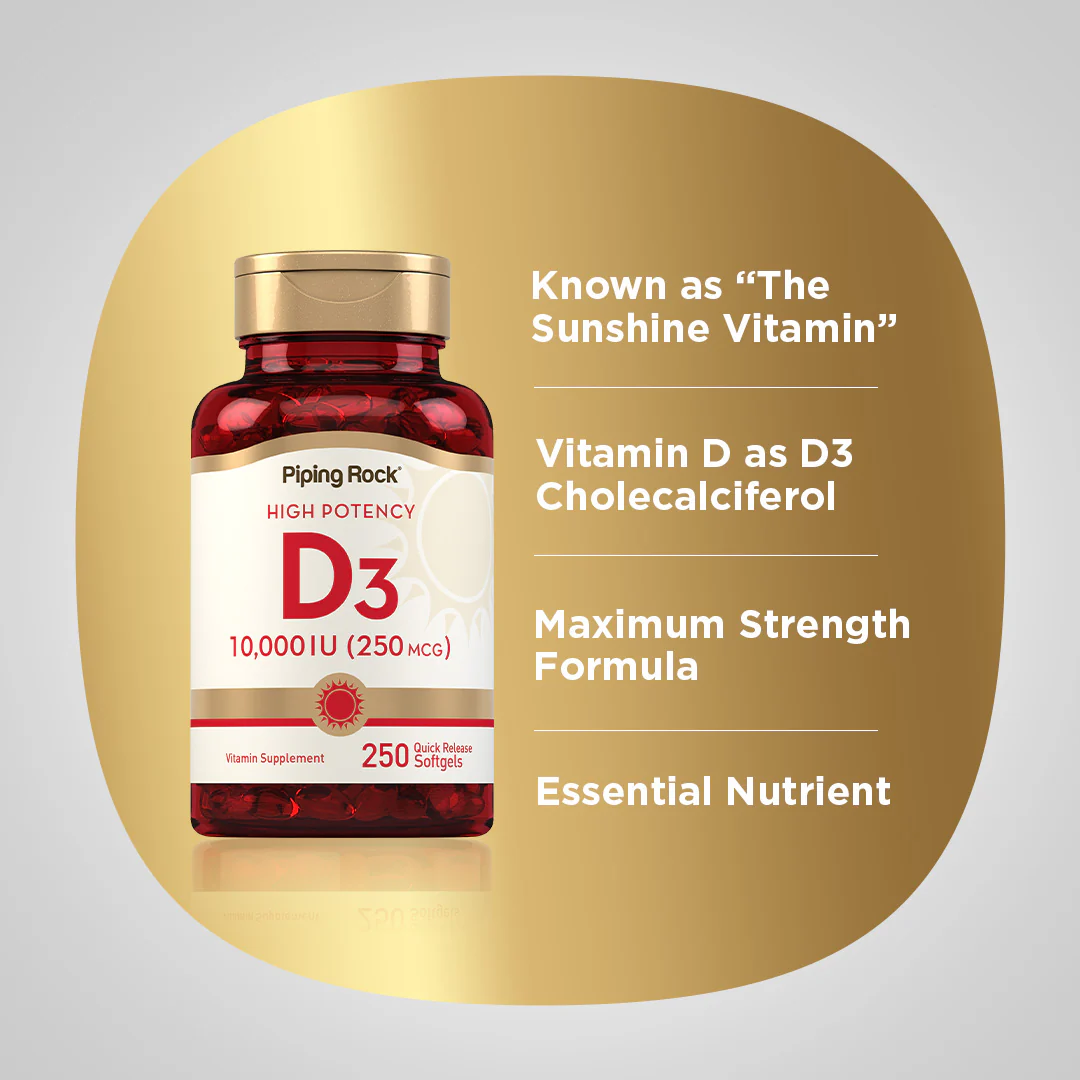 High Potency Vitamin D3, 10,000 IU, 250 Quick Release Softgels, 2  Bottles - Image 4