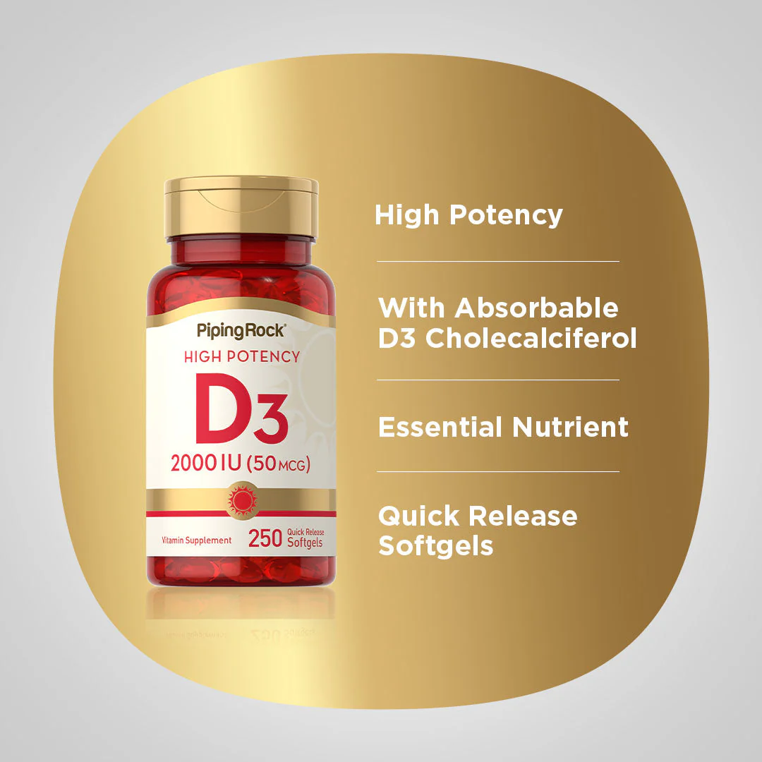 High Potency Vitamin D3, 2000 IU, 250 Quick Release Softgels, 2  Bottles - Image 4