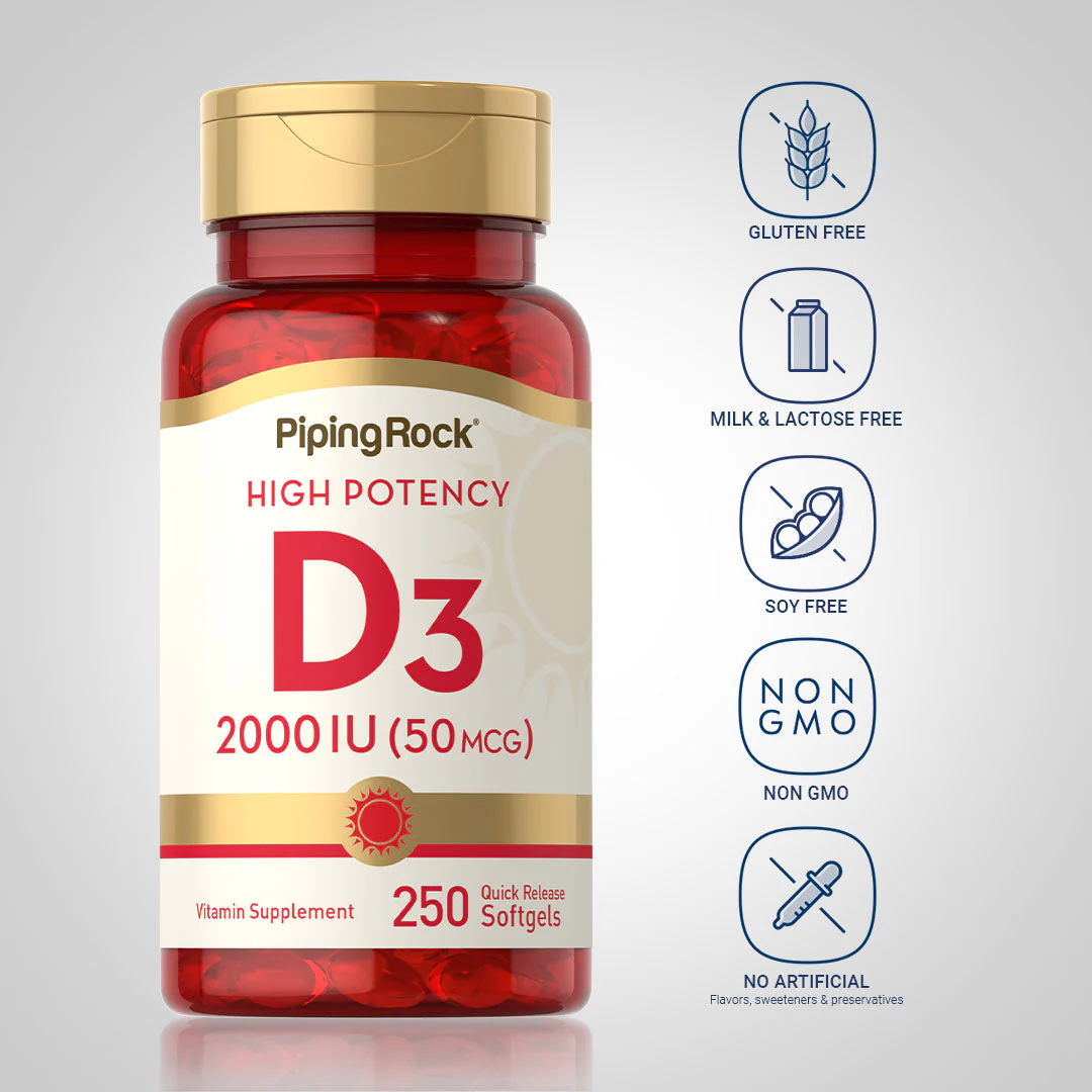 High Potency Vitamin D3, 2000 IU, 250 Quick Release Softgels, 2  Bottles - Image 5