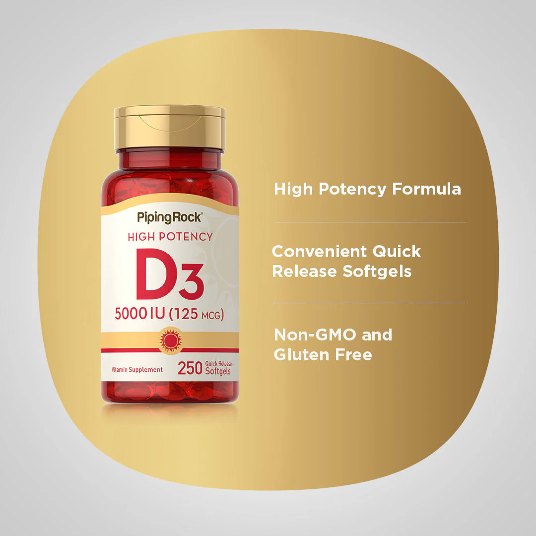 High Potency Vitamin D3, 5000 IU, 250 Quick Release Softgels - Image 4
