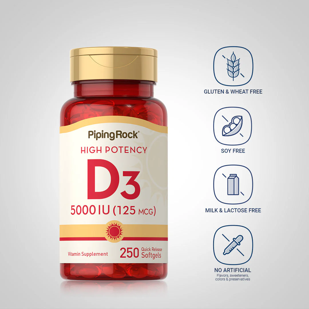High Potency Vitamin D3, 5000 IU, 250 Quick Release Softgels - Image 5