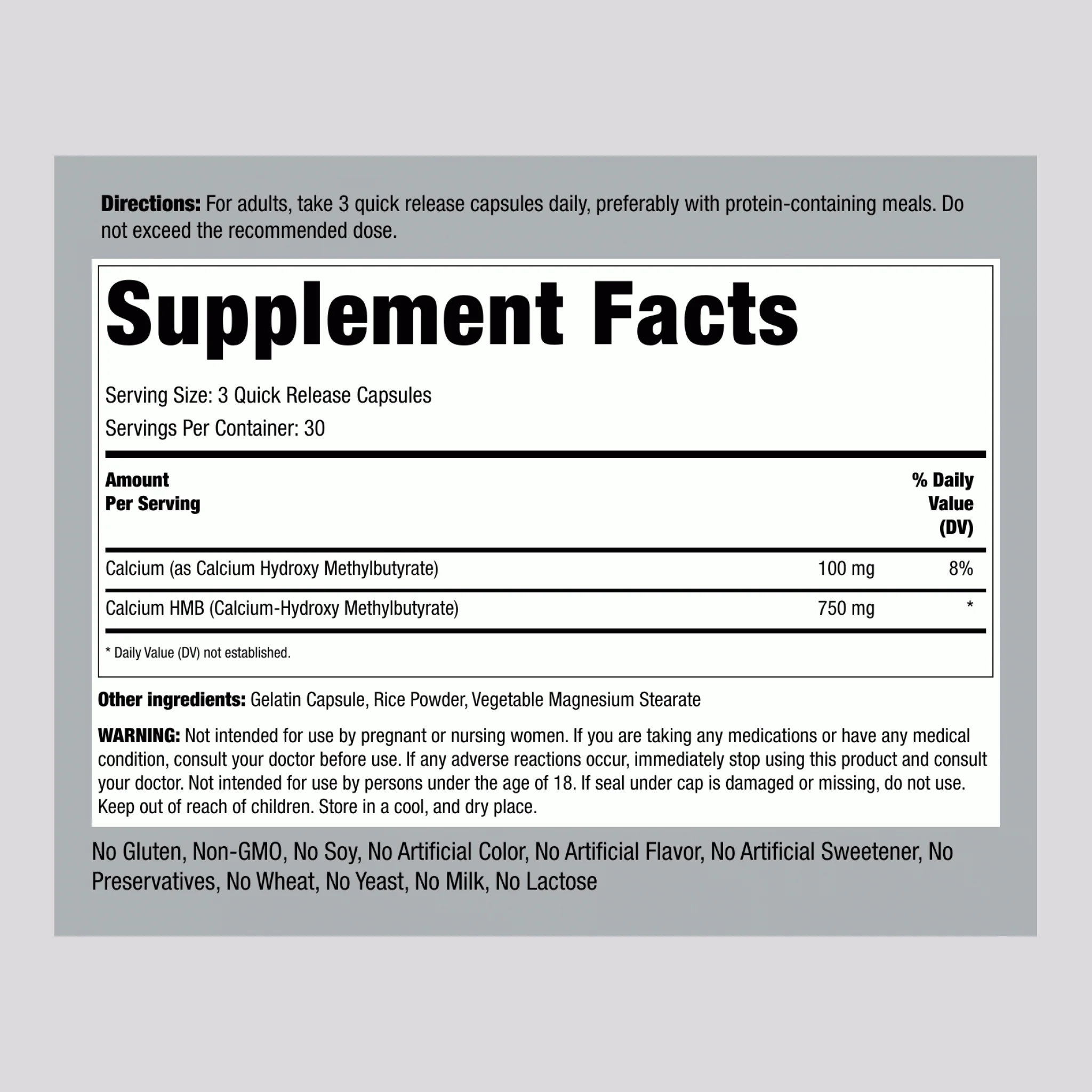HMB, 750 mg (per serving), 90 Quick Release Capsules, 2  Bottles - Image 2