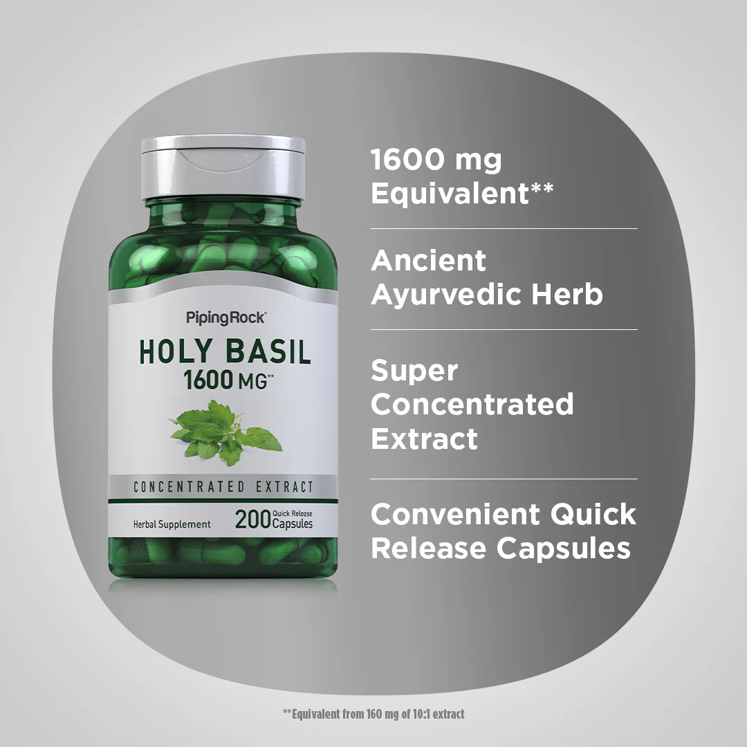Holy Basil Tulsi, 1600 mg, 200 Quick Release Capsules - Image 4