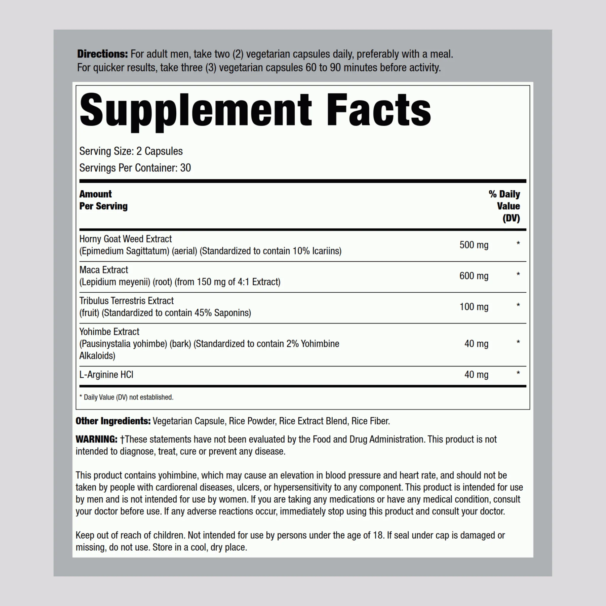 Horny Goat Weed Complex, 500 mg (per serving), 60 Capsules - Image 2