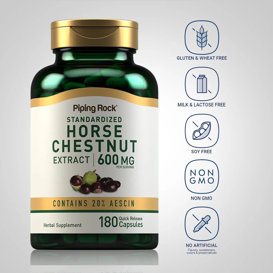 Horse Chestnut (Standardized Extract), 600 mg (per serving), 180 Quick Release Capsules - Image 5