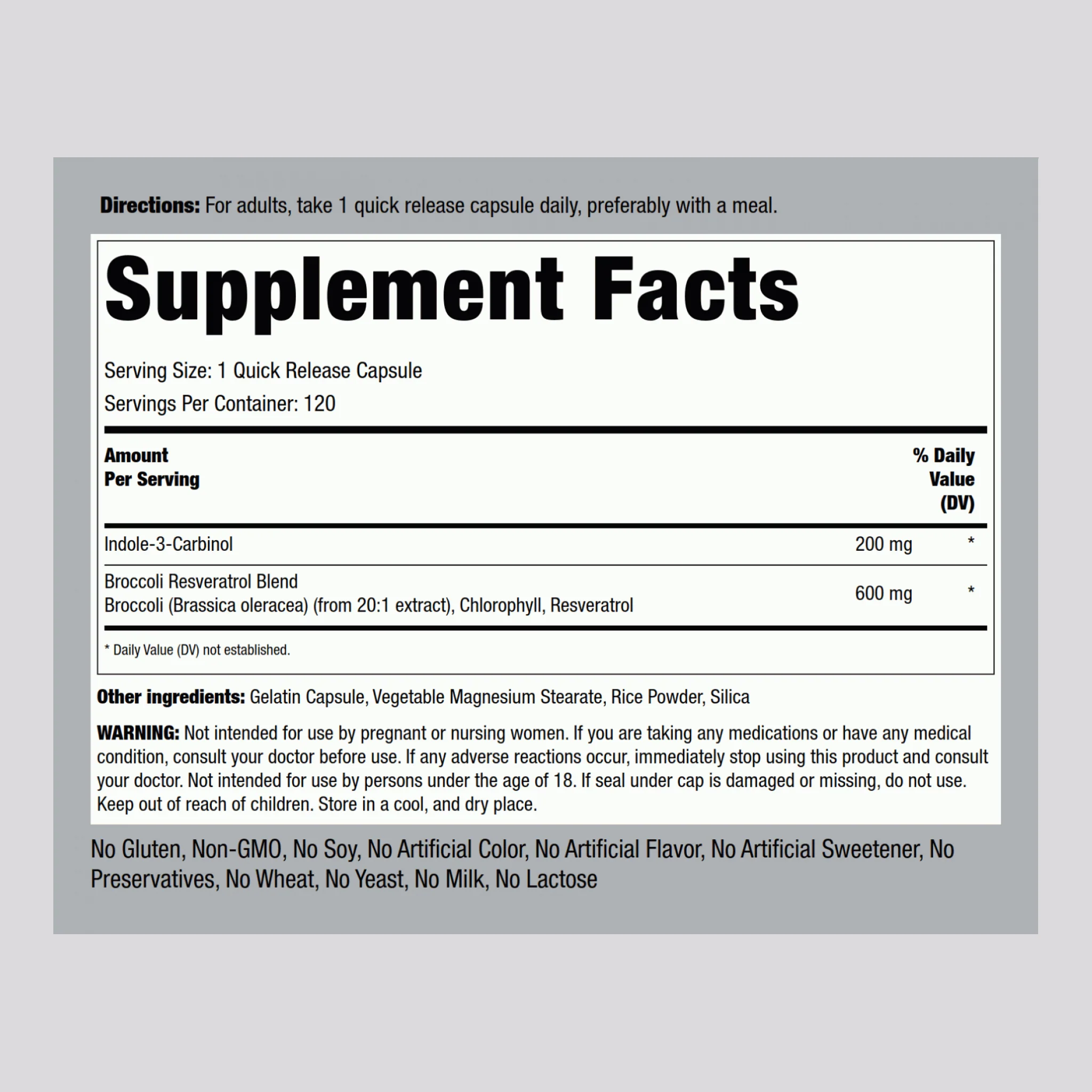 Indole-3-Carbinol with Resveratrol, 200 mg, 120 Vegan Capsules - Image 2