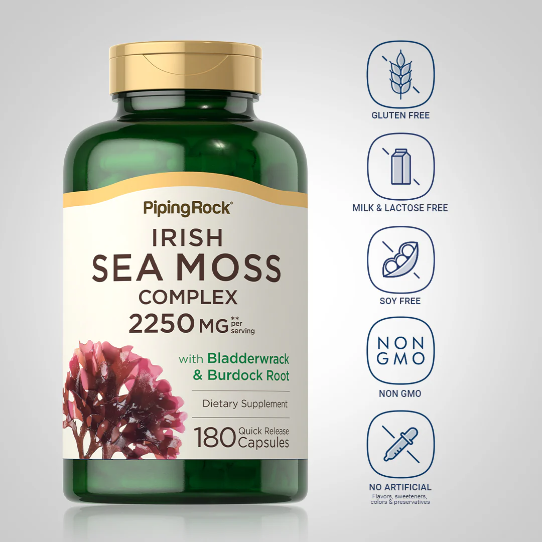 Irish Sea Moss Complex with Bladderwrack & Burdock Root, 2250 mg (per serving), 170 Quick Release Capsules - Image 5