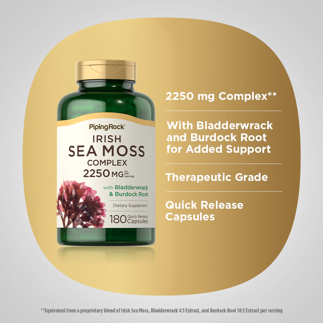 Irish Sea Moss Complex with Bladderwrack & Burdock Root, 2250 mg (per serving), 170 Quick Release Capsules, 2  Bottles - Image 5