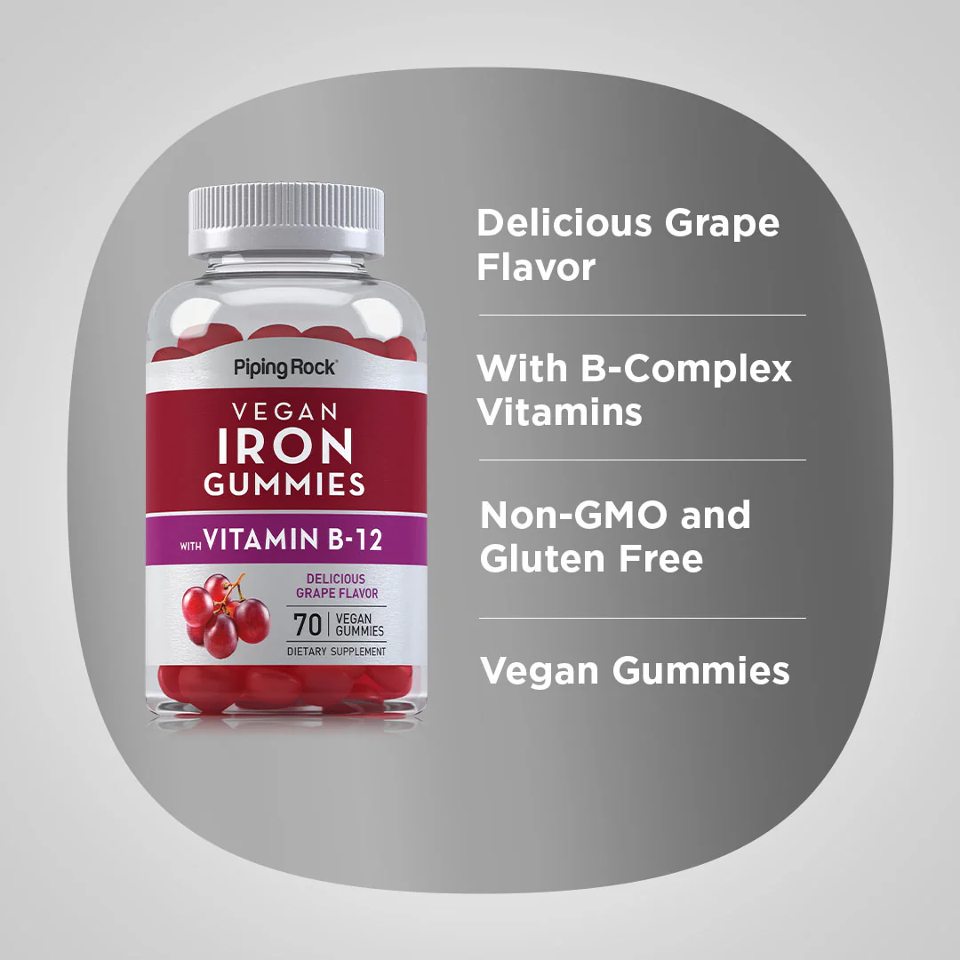 Iron + B12 (Delicious Grape), 70 Vegan Gummies - Image 3