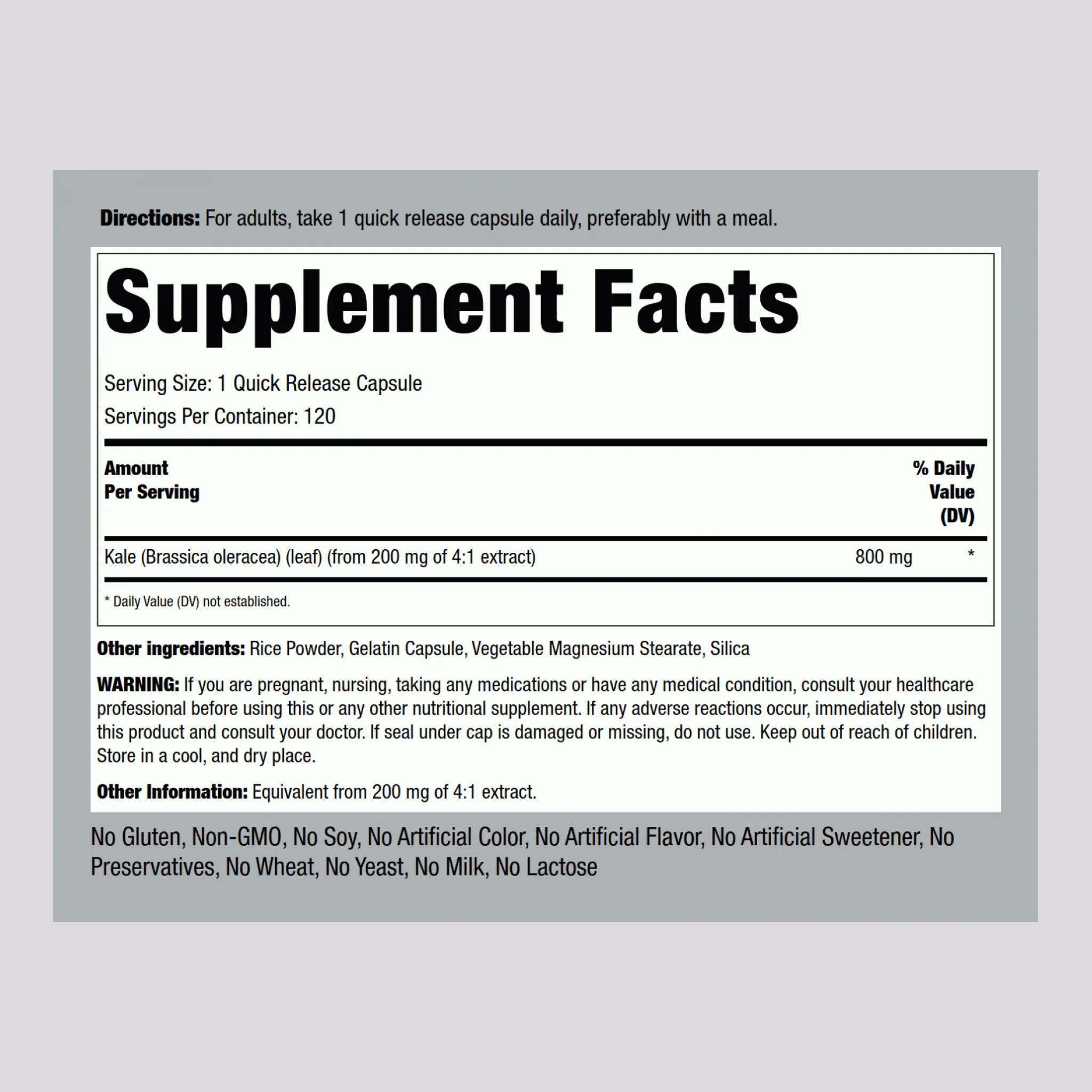 Kale, 800 mg, 120 Quick Release Capsules - Image 9