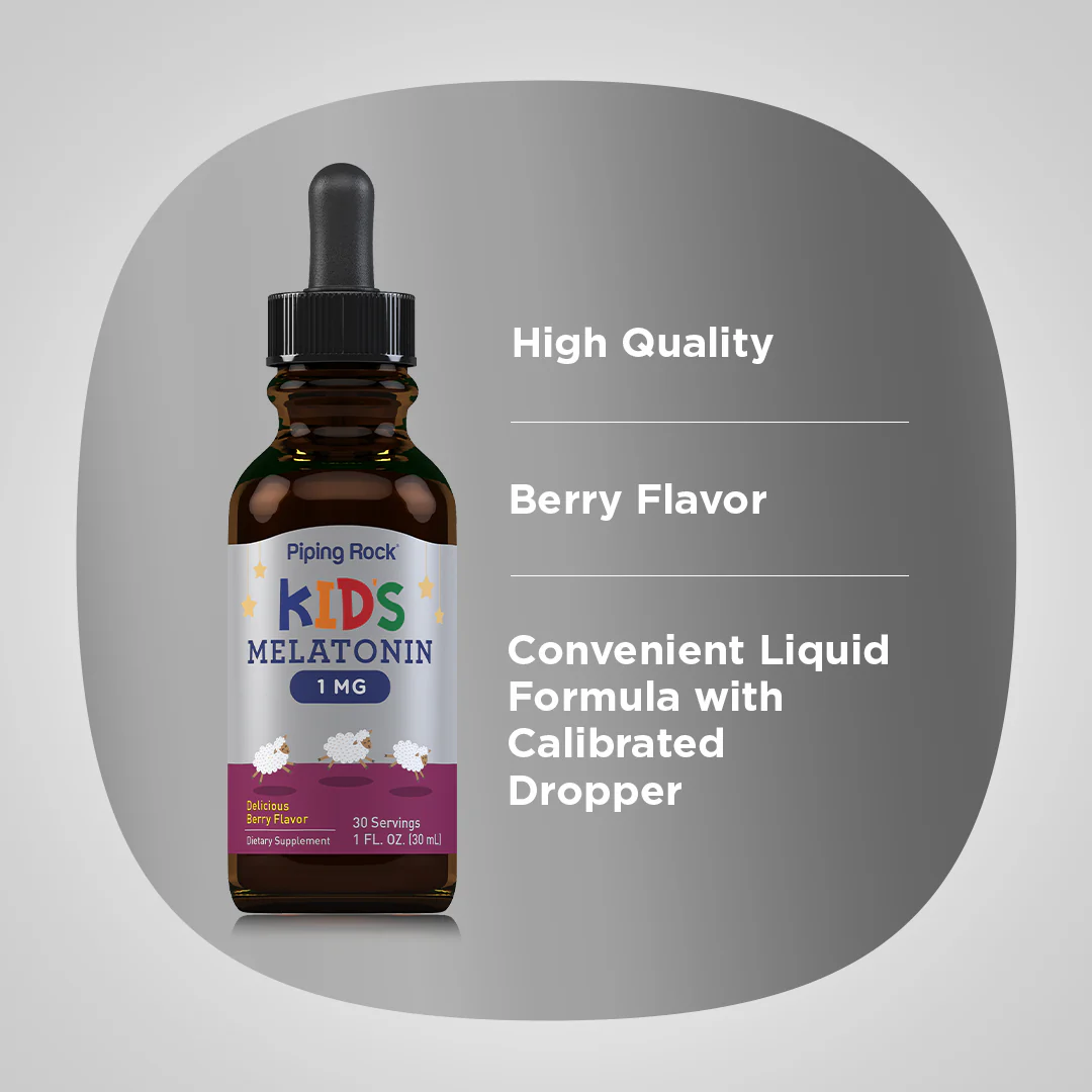 Kids Melatonin (3 Pack) (Delicious Berry), 1 mg, 1 fl oz (30 mL) Dropper Bottle - Image 3
