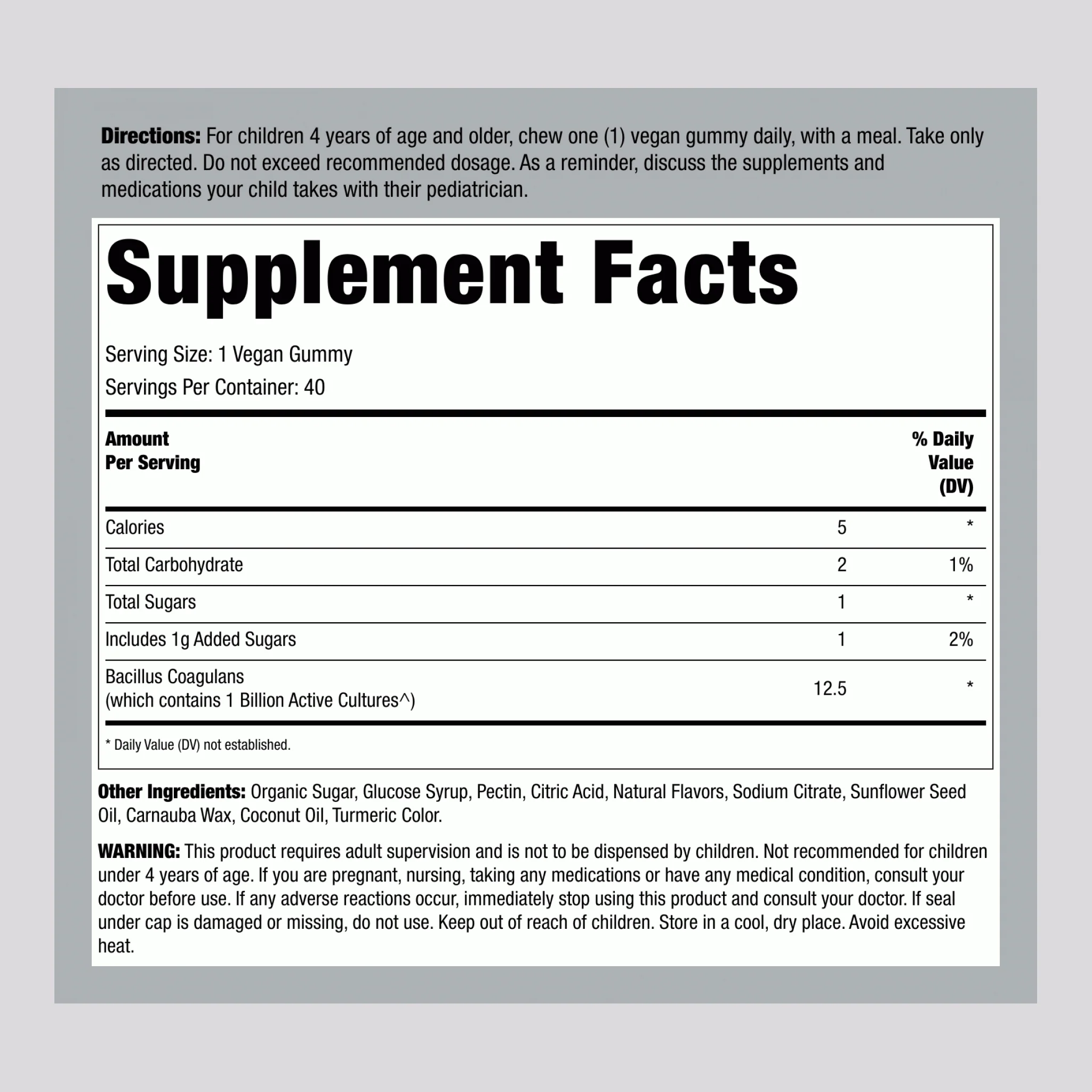 Kids Probiotic Gummy, 1 Billion CFU, 40 Vegan Gummies - Image 2