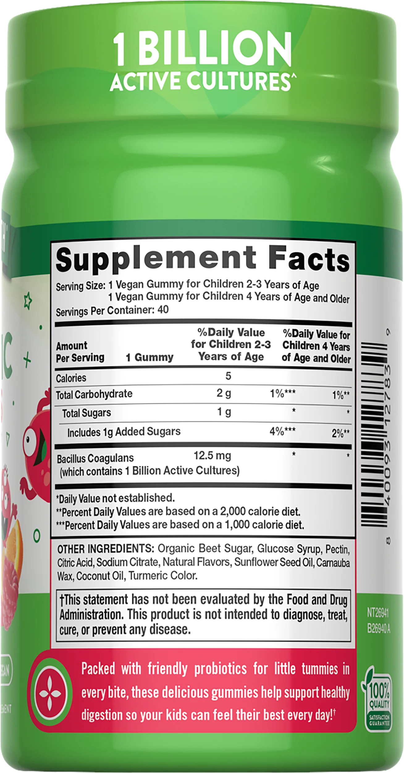 Kids Probiotic Gummy, 1 Billion CFU, 40 Vegan Gummies - Image 3