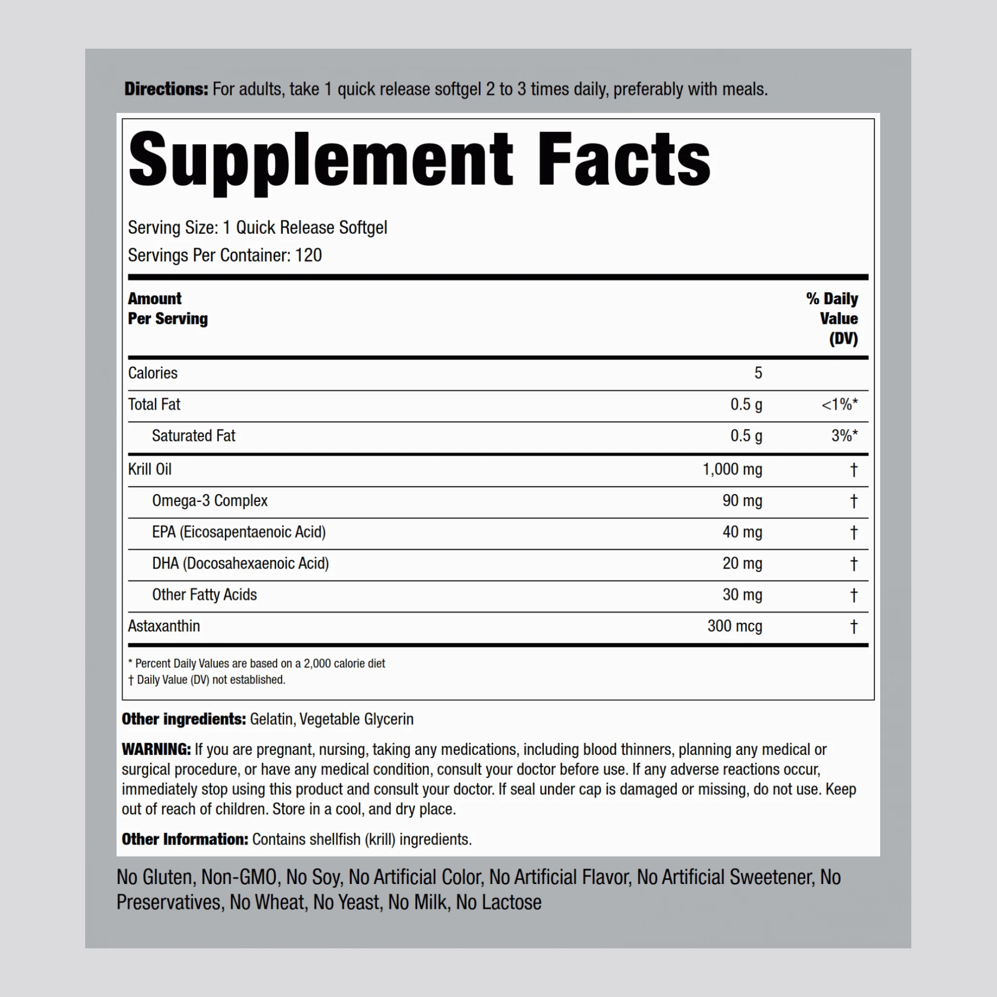 Krill Oil, 1000 mg, 120 Quick Release Softgels - Image 2