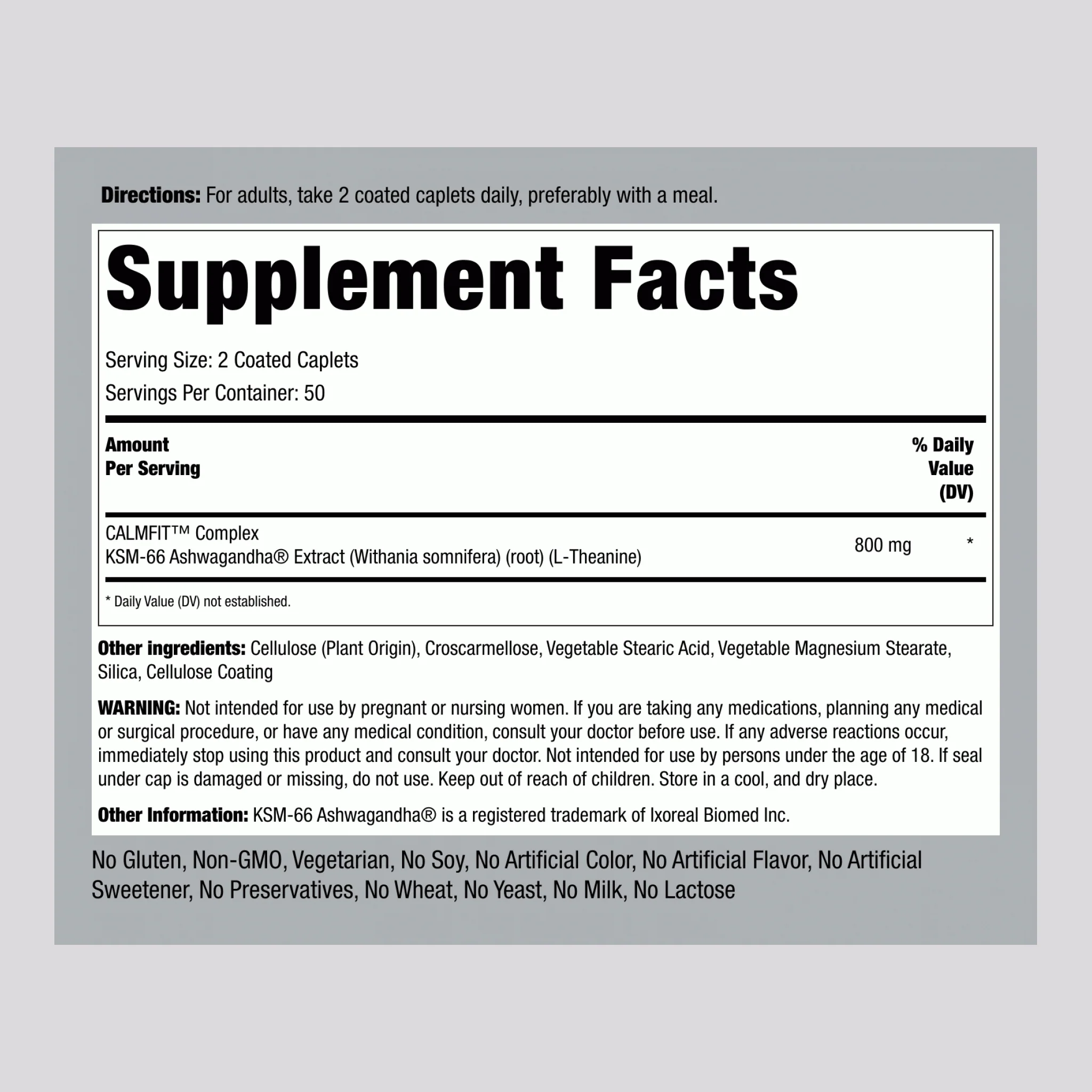 KSM-66 Ashwagandha, 800 mg (per serving), 200 Coated Caplets, 2  Bottles - Image 2