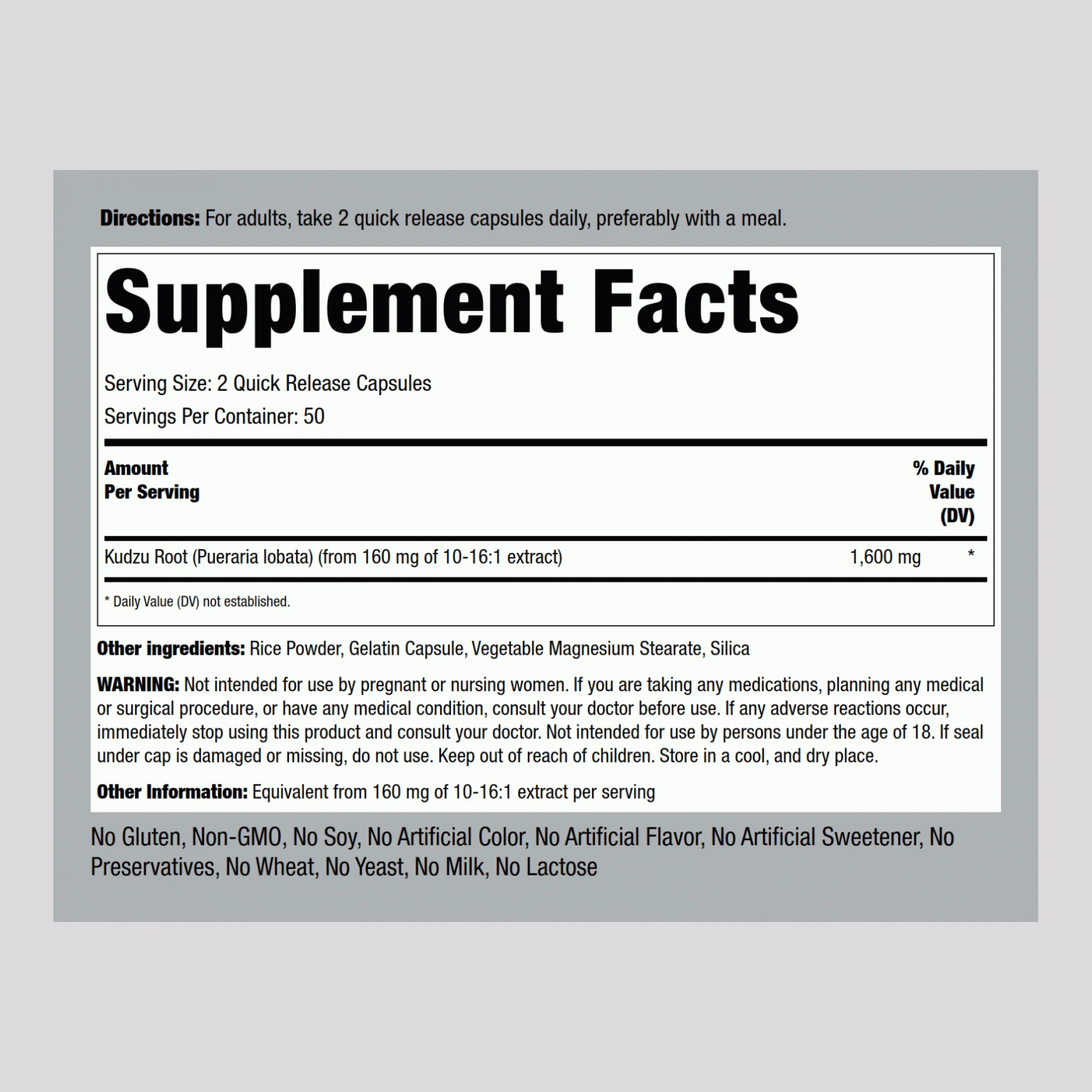 Kudzu Root, 1600 mg (per serving), 100 Quick Release Capsules - Image 2