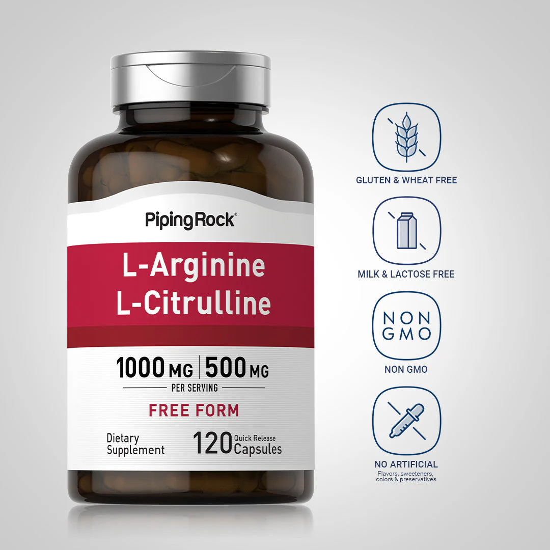 L-Arginine 1000 mg  & Citrulline 500 mg, 1000/500 mg, 120 Quick Release Capsules, 2  Bottles - Image 5