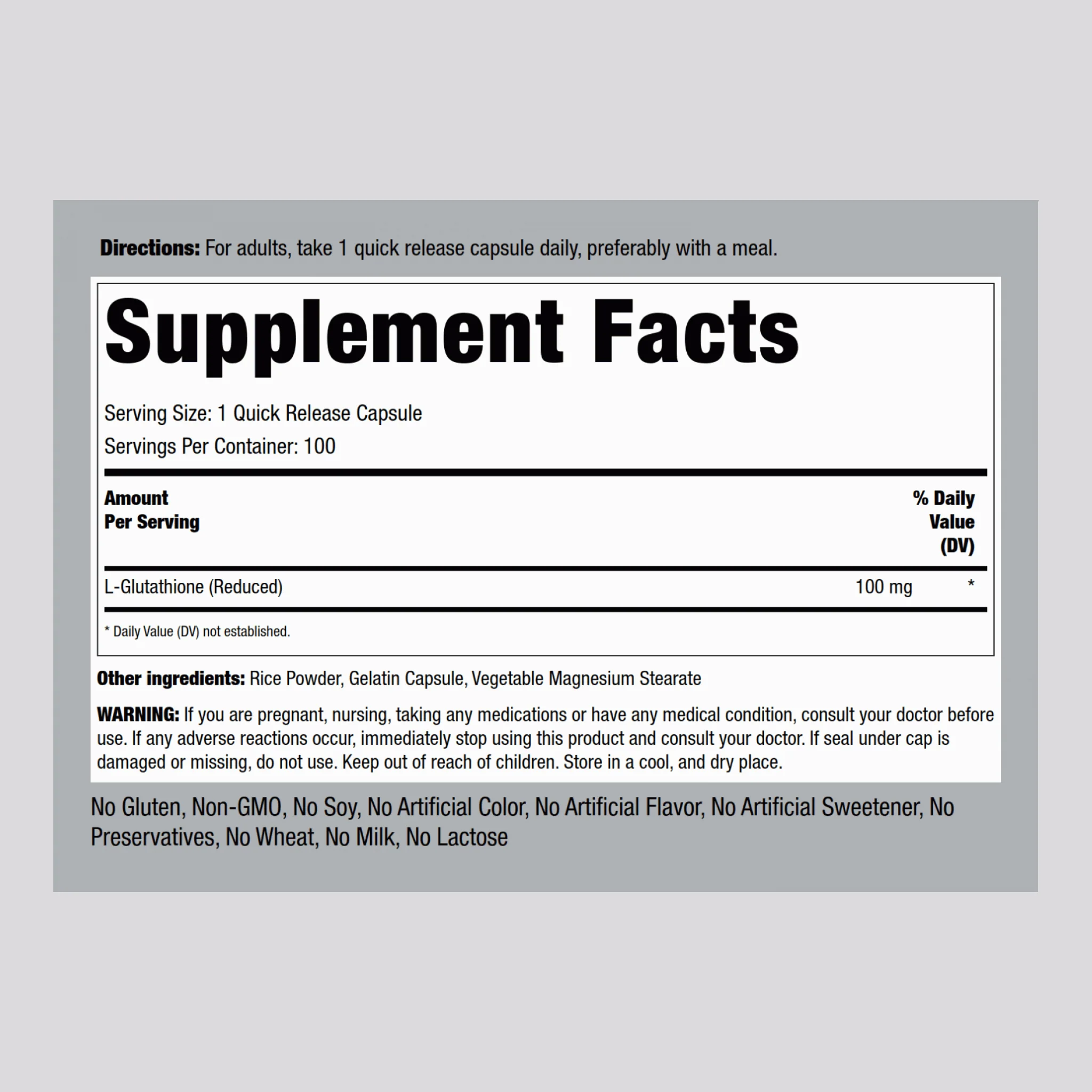 L-Glutathione (Reduced), 100 mg, 100 Quick Release Capsules, 2  Bottles - Image 2