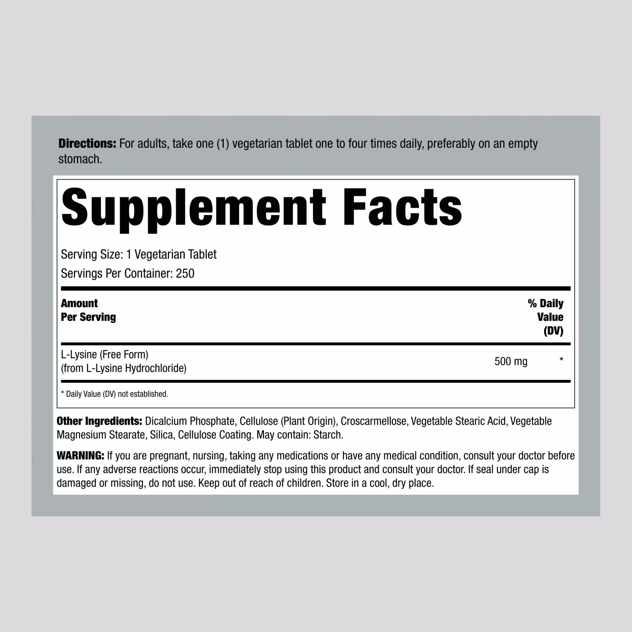 L-Lysine, 500 mg, 250 Vegetarian Tablets, 2  Bottles - Image 2