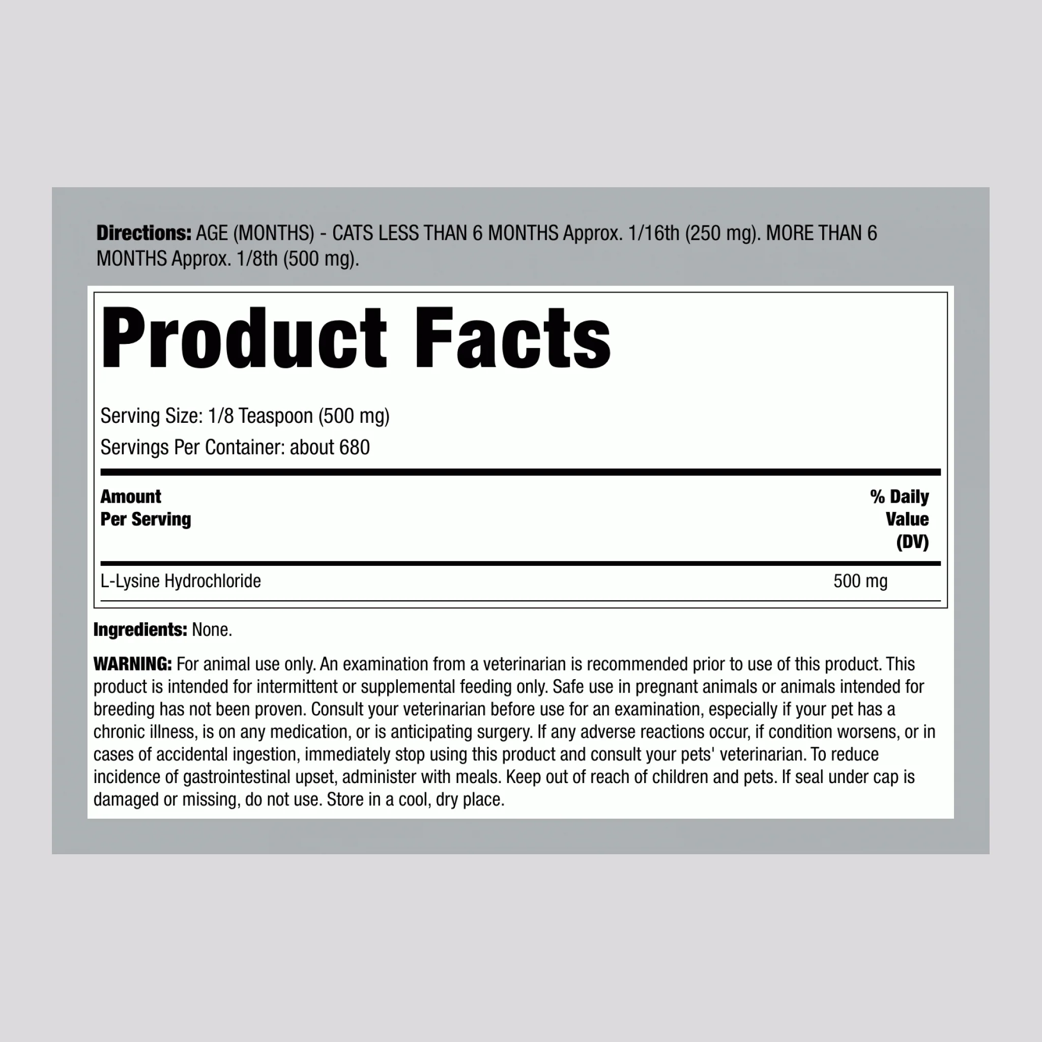 L-Lysine Powder For Cats, 12 oz (340 g) Bottle - Image 2
