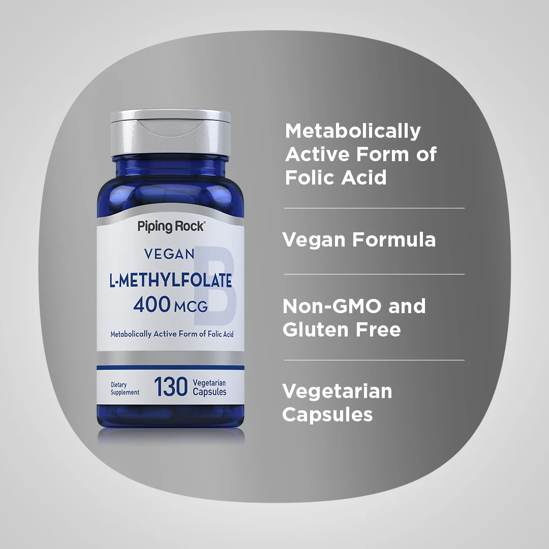 L-Methylfolate, 400 mcg, 130 Vegetarian Capsules - Image 3