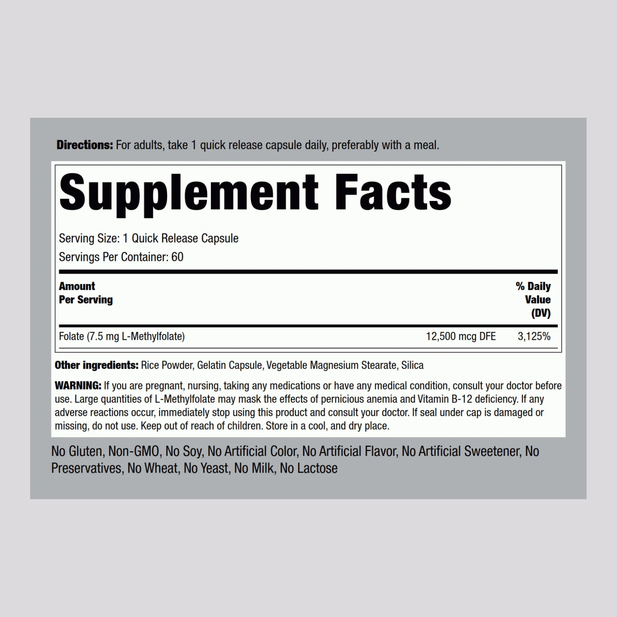 L-Methylfolate, 7.5 mg, 60 Quick Release Capsules - Image 2