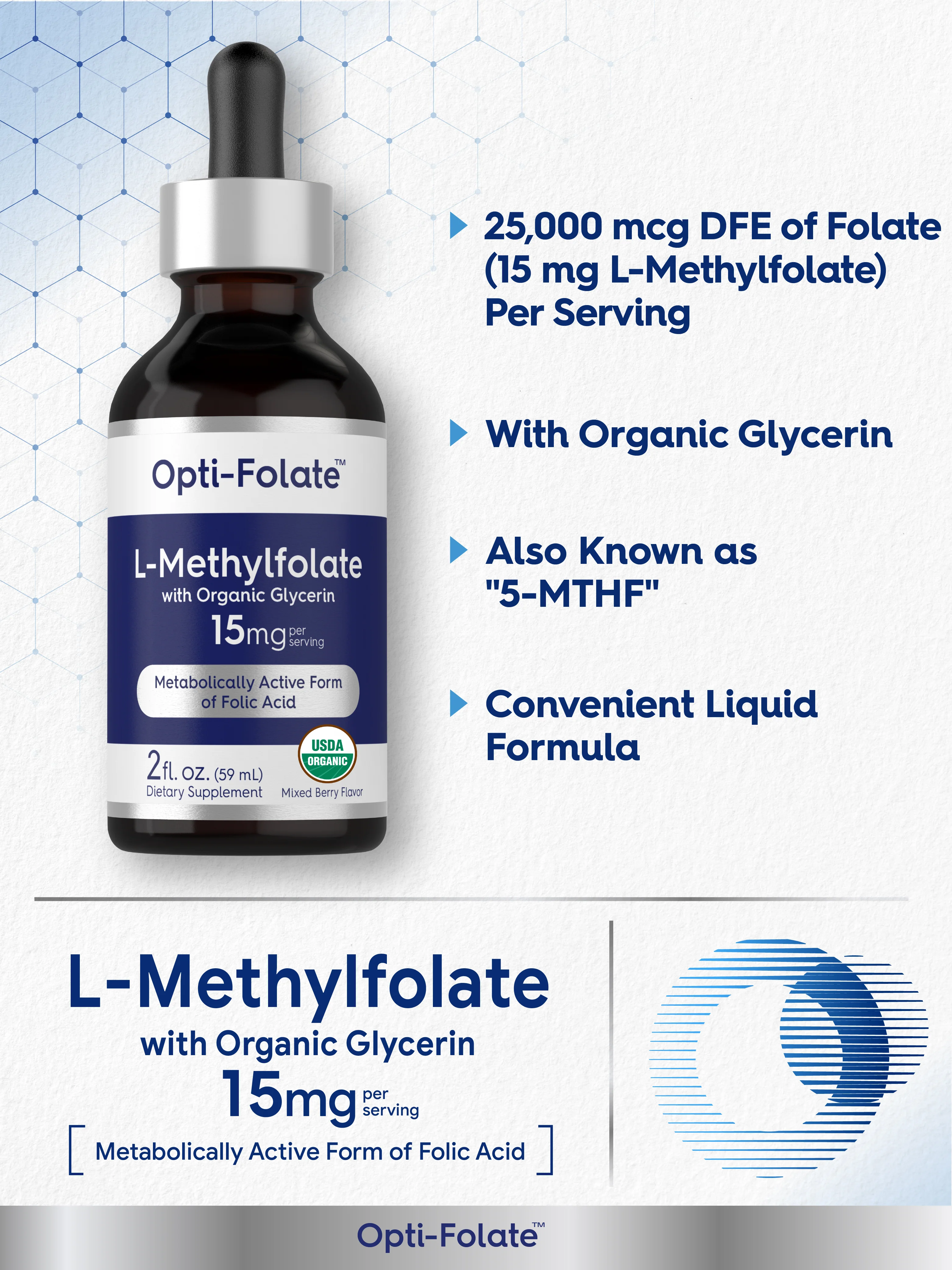 L-Methylfolate (Organic), 15 mg (per serving), 2 fl oz (59 mL) Dropper Bottle - Image 6