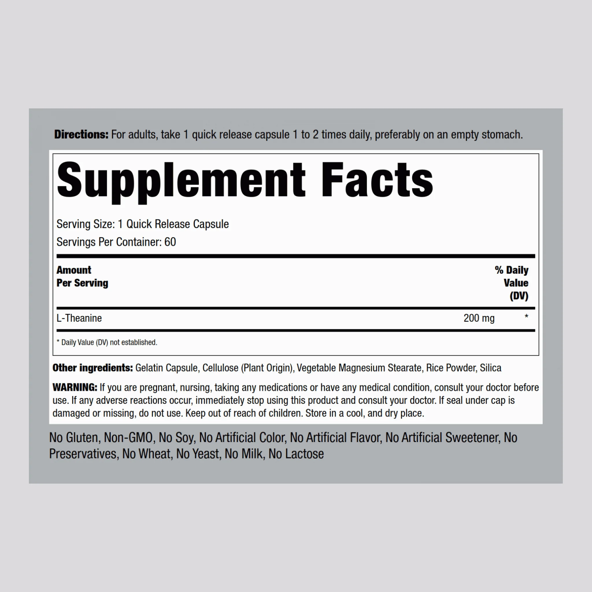 L-Theanine, 200 mg, 60 Quick Release Capsules - Image 2