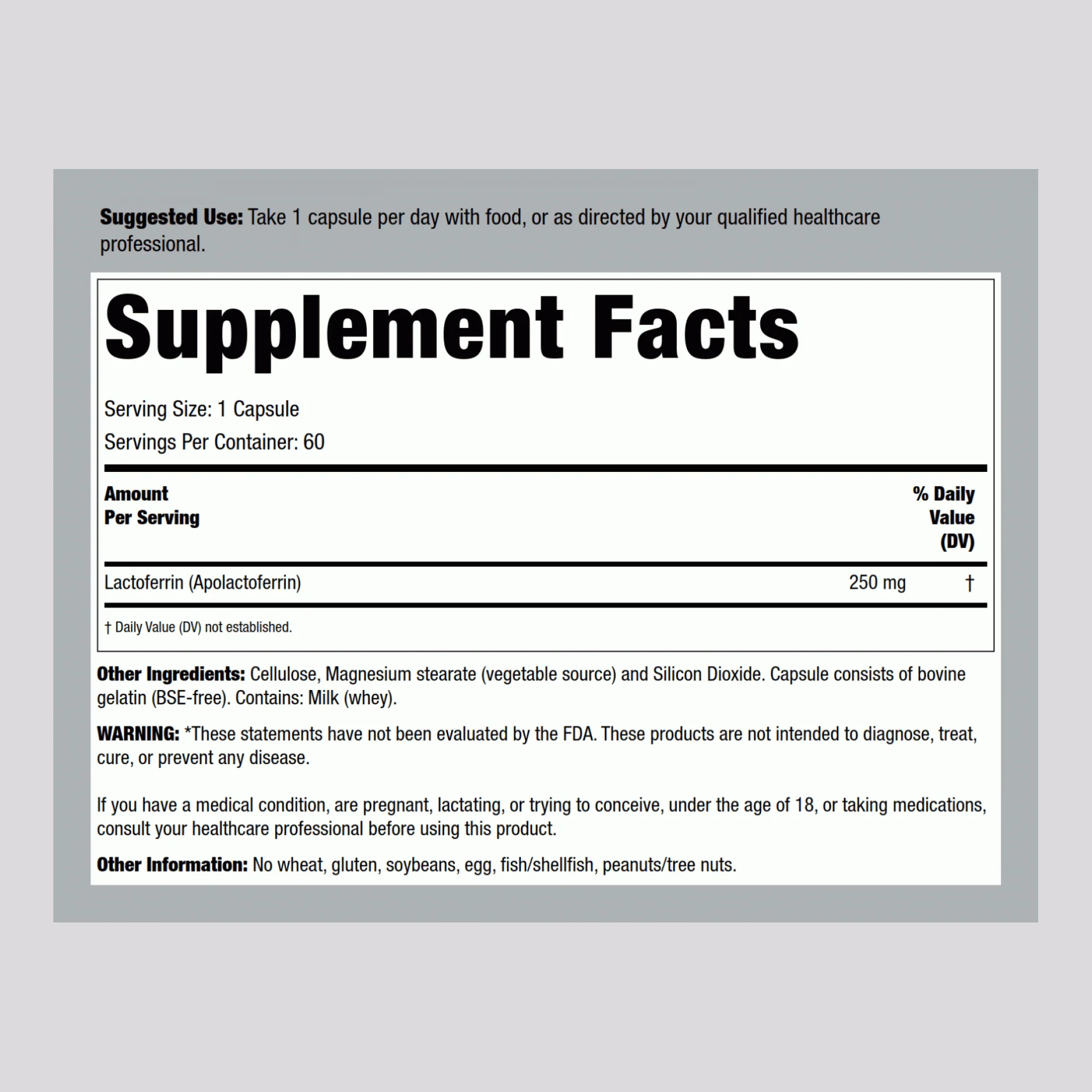 Lactoferrin, 250 mg, 60 Capsules - Image 2