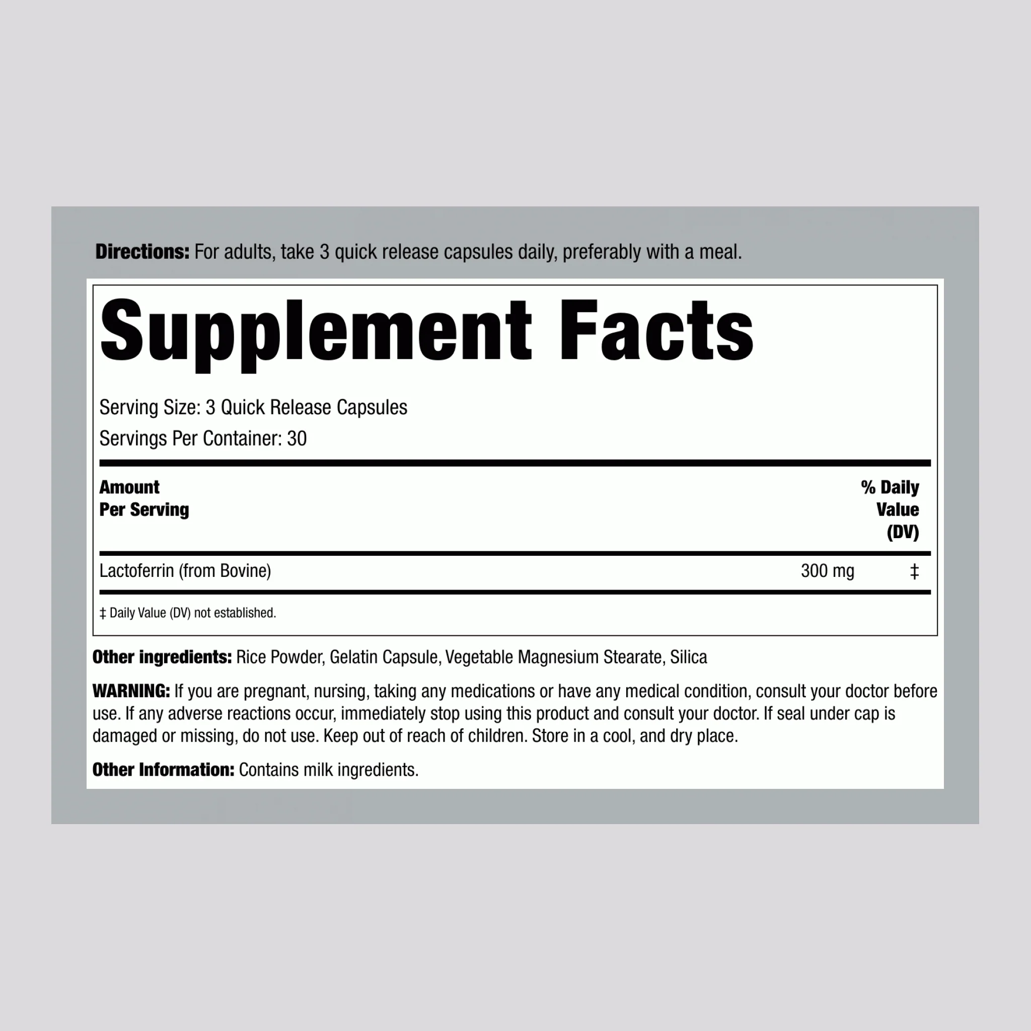 Lactoferrin, 300 mg (per serving), 90 Quick Release Capsules - Image 2