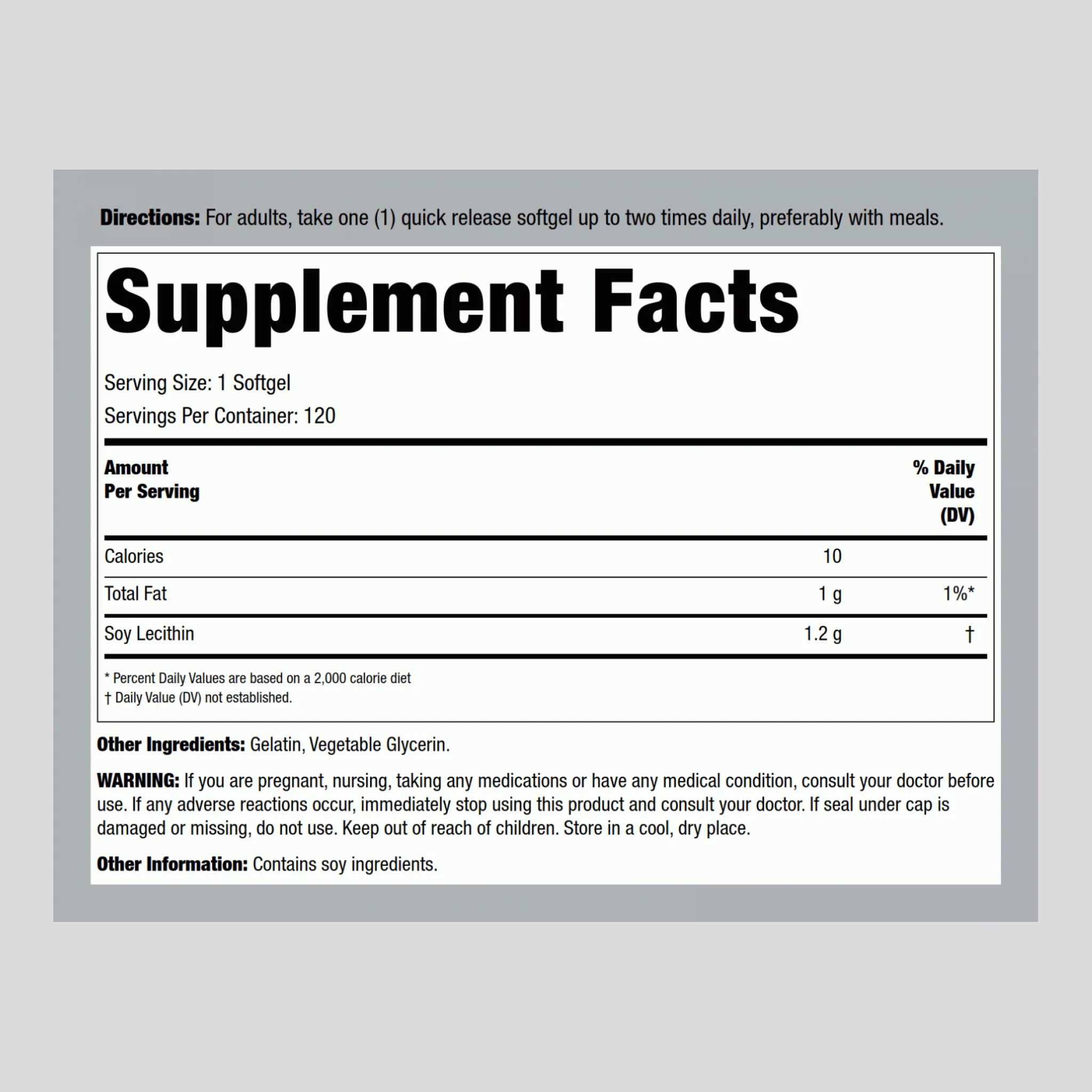 Lecithin Non-GMO, 1200 mg, 120 Quick Release Softgels - Image 2