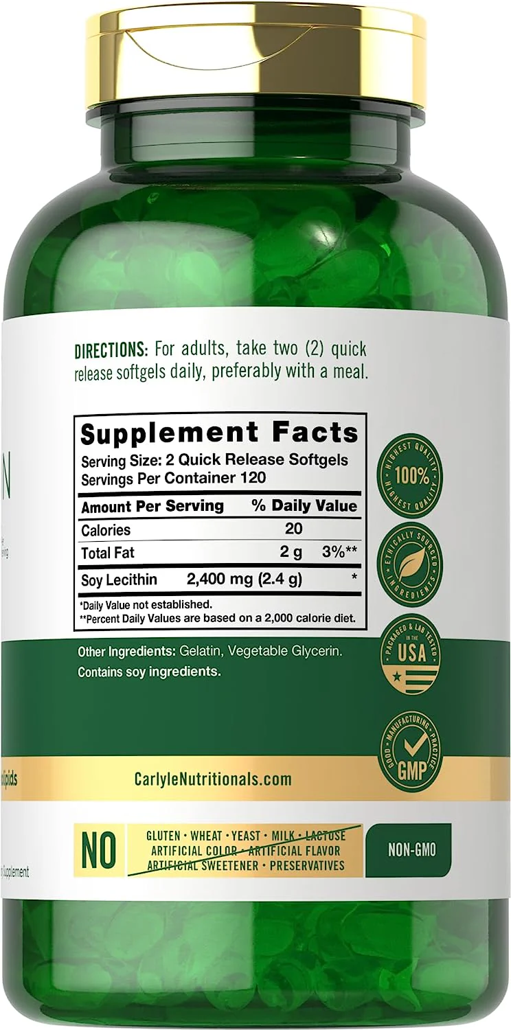 Lecithin - NON GMO, 2400 mg (per serving), 240 Quick Release Softgels - Image 4