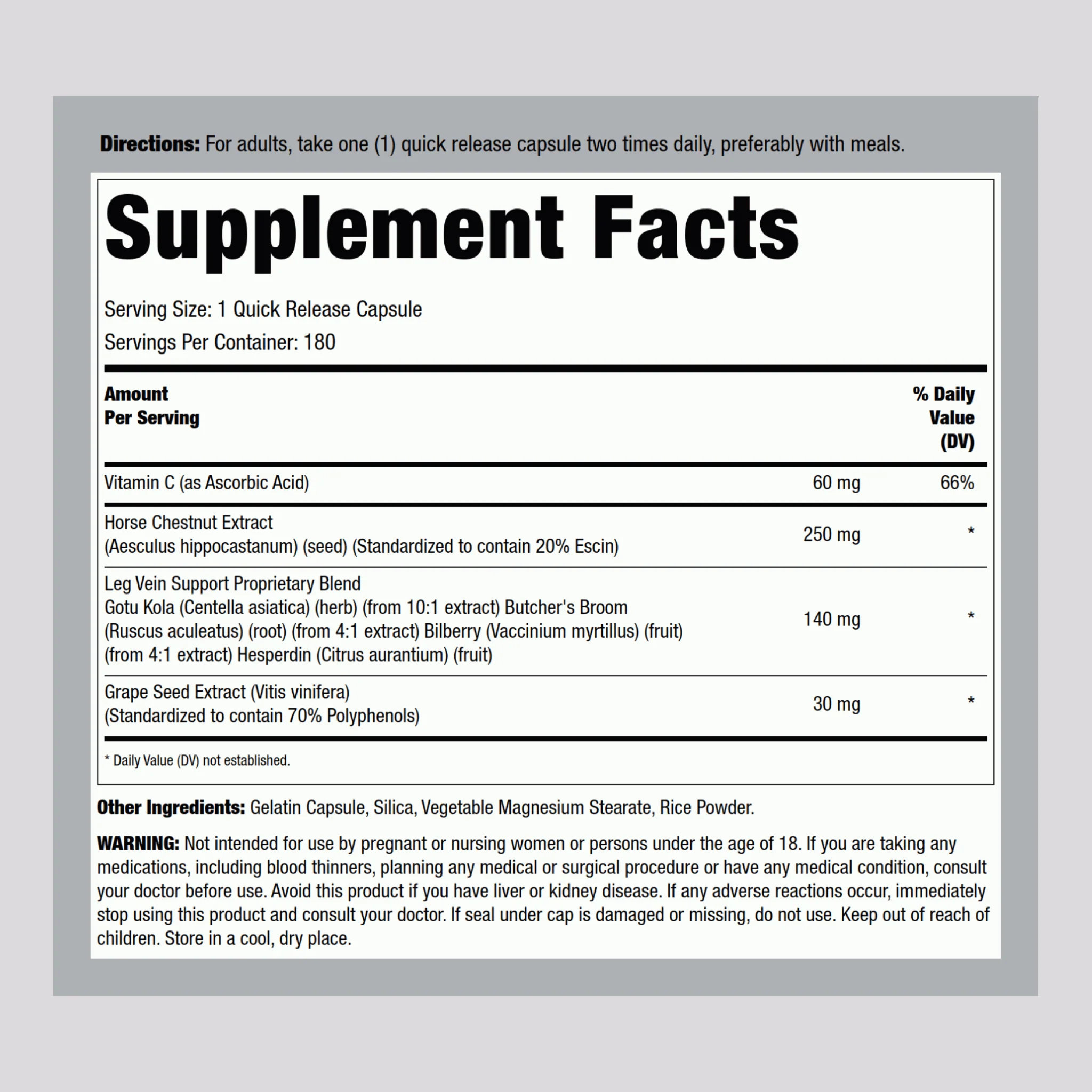 Leg Vein Support, 180 Quick Release Capsules - Image 2
