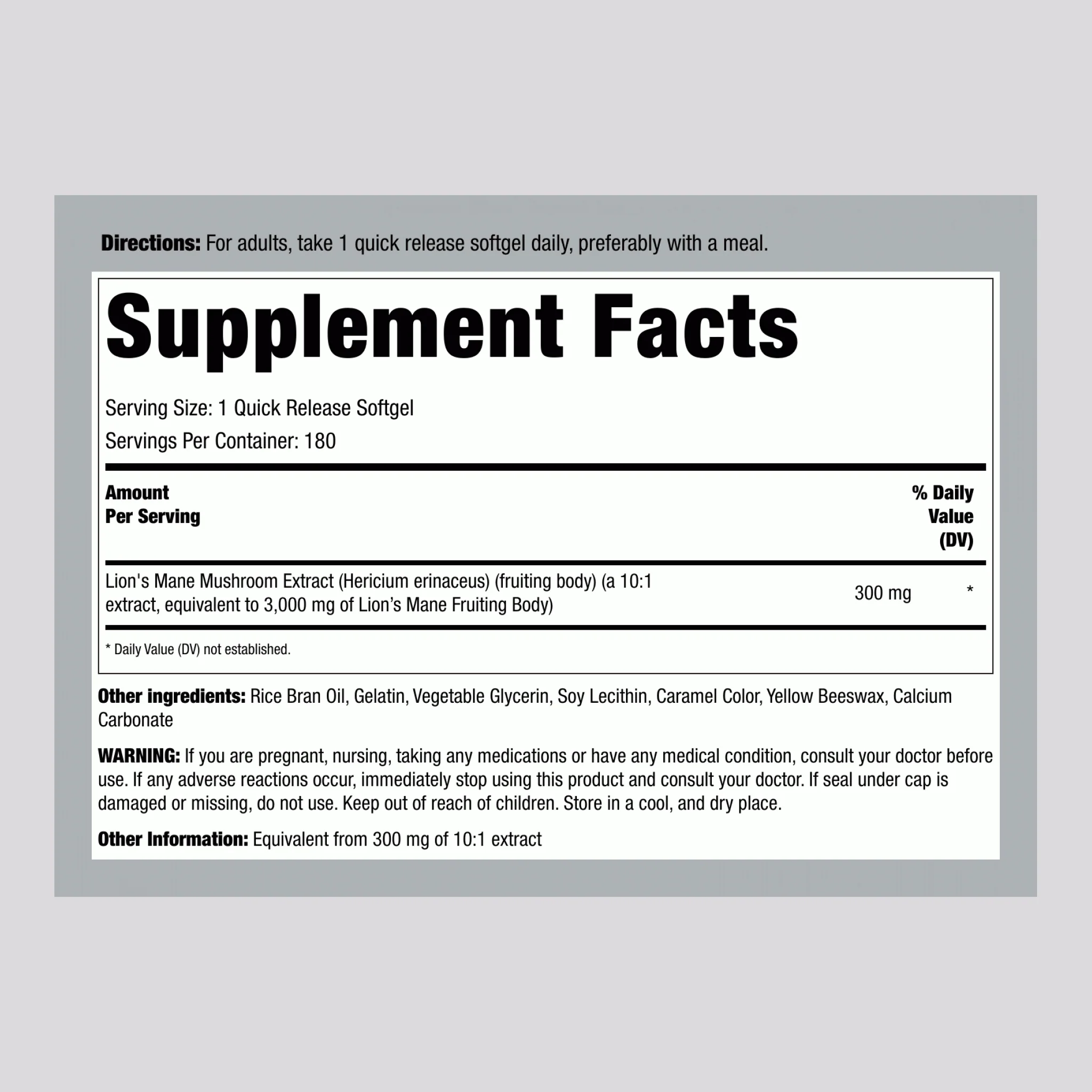 Lion's Mane Mushroom, 3000 mg (per serving), 180 Quick Release Softgels - Image 2