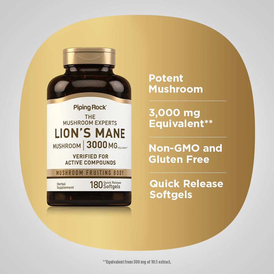 Lion's Mane Mushroom, 3000 mg (per serving), 180 Quick Release Softgels, 2  Bottles - Image 3