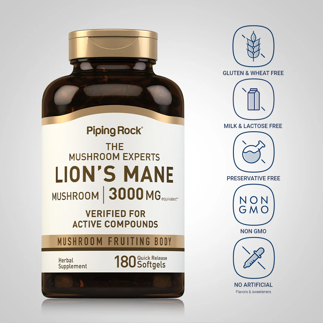 Lion's Mane Mushroom, 3000 mg (per serving), 180 Quick Release Softgels, 2  Bottles - Image 4
