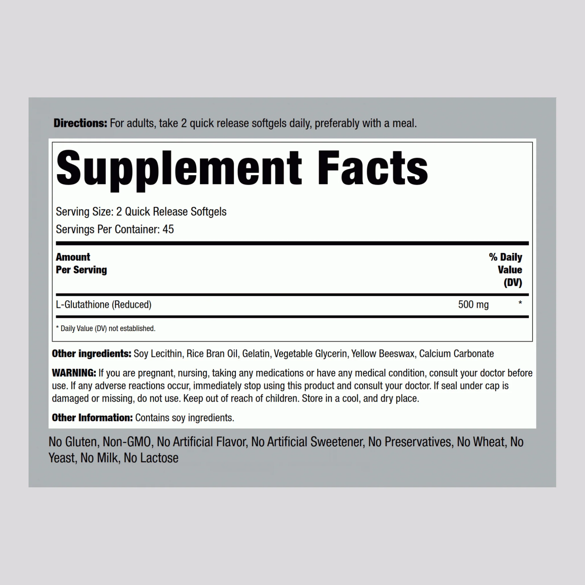 Liposomal L-Glutathione (Reduced), 500 mg (per serving), 90 Quick Release Softgels, 2  Bottles - Image 2