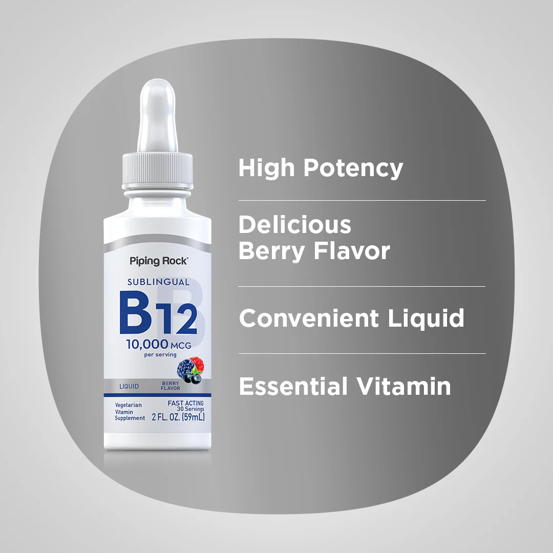 Liquid B-12 (Berry), 10,000 mcg, 2 fl oz (59 mL) Dropper Bottle - Image 3