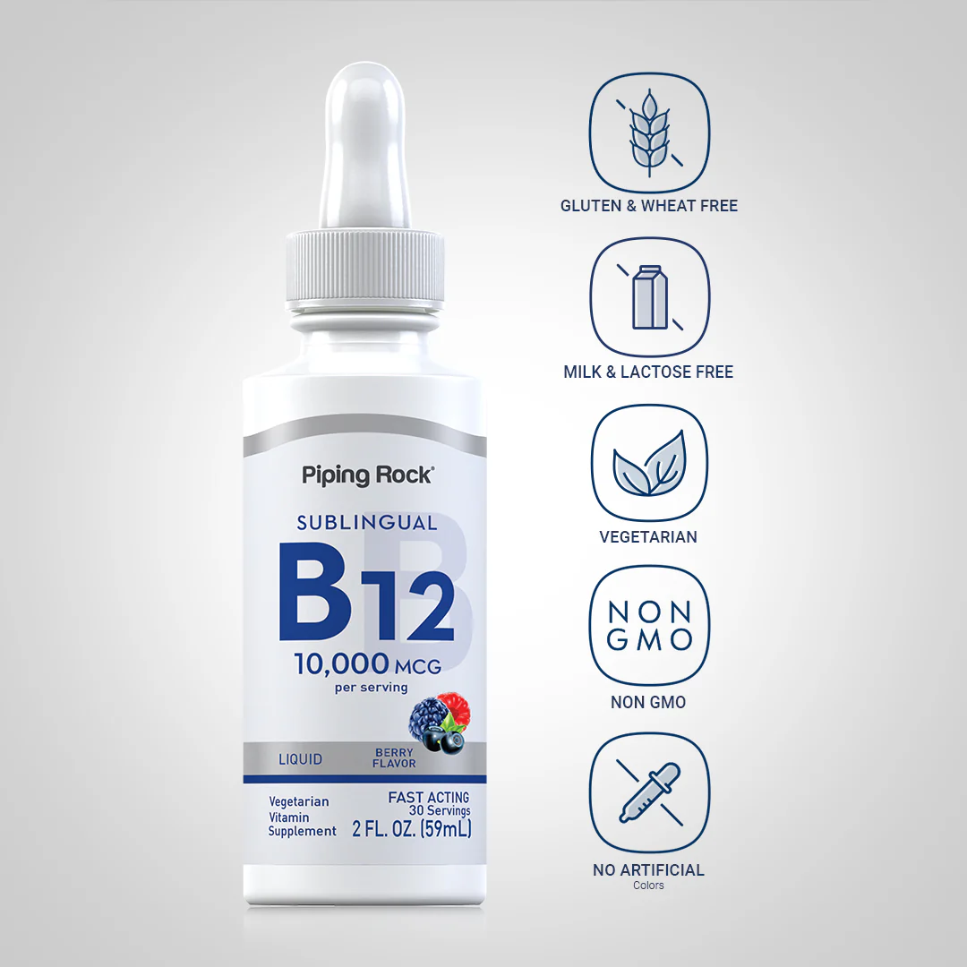 Liquid B-12 (Berry), 10,000 mcg, 2 fl oz (59 mL) Dropper Bottle - Image 4