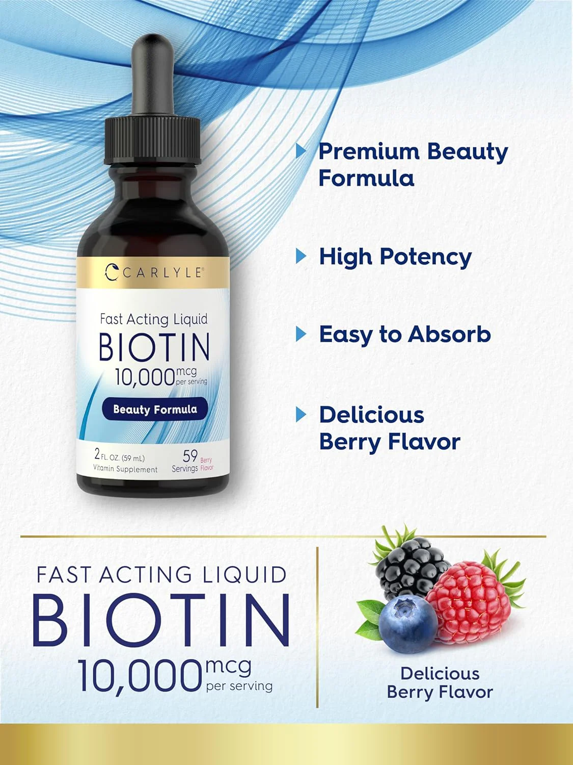 Liquid Biotin (Berry), 10000 mcg (per serving), 2 fl oz (59 mL) Dropper Bottle - Image 4