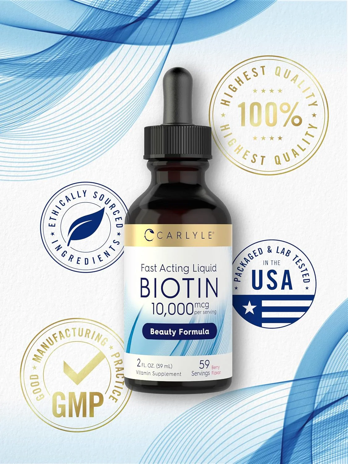 Liquid Biotin (Berry), 10000 mcg (per serving), 2 fl oz (59 mL) Dropper Bottle - Image 6