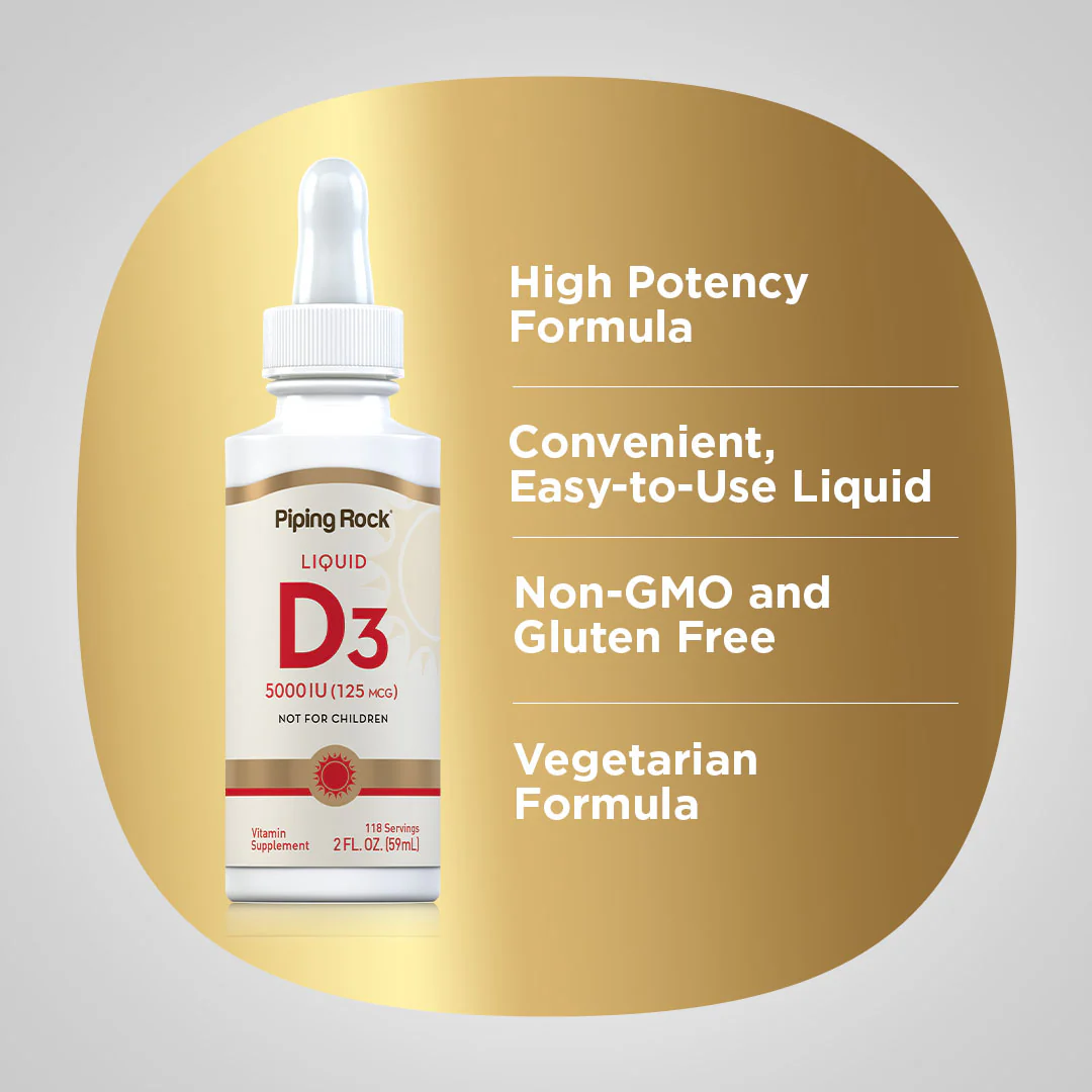 Liquid Vitamin D3, 5000 IU, 2 fl oz (59 mL) Dropper Bottle, 3  Dropper Bottles - Image 3
