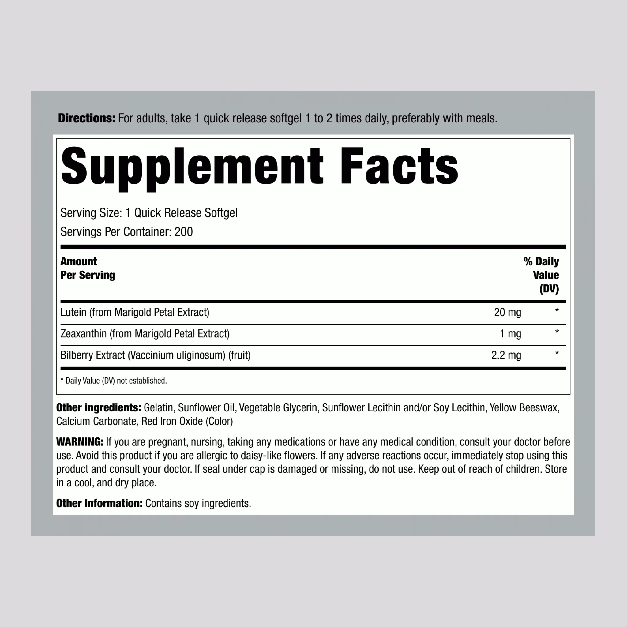 Lutein Bilberry Eye Vision Guard + Zeaxanthin, 200 Quick Release Softgels, 2  Bottles - Image 2