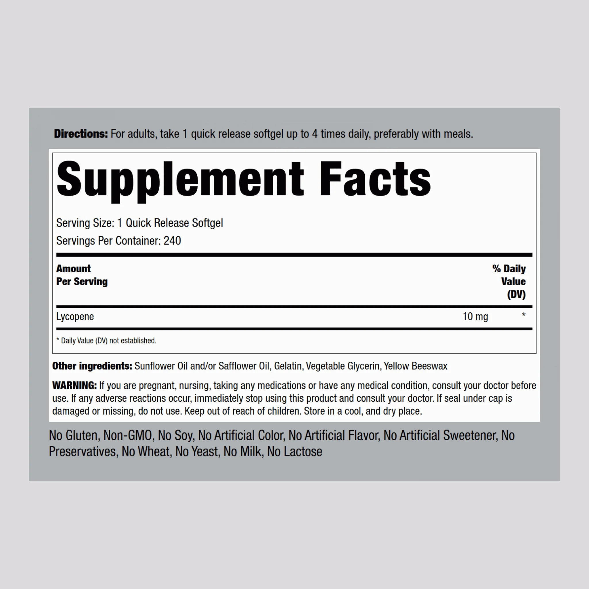 Lycopene, 10 mg, 240 Quick Release Softgels - Image 2