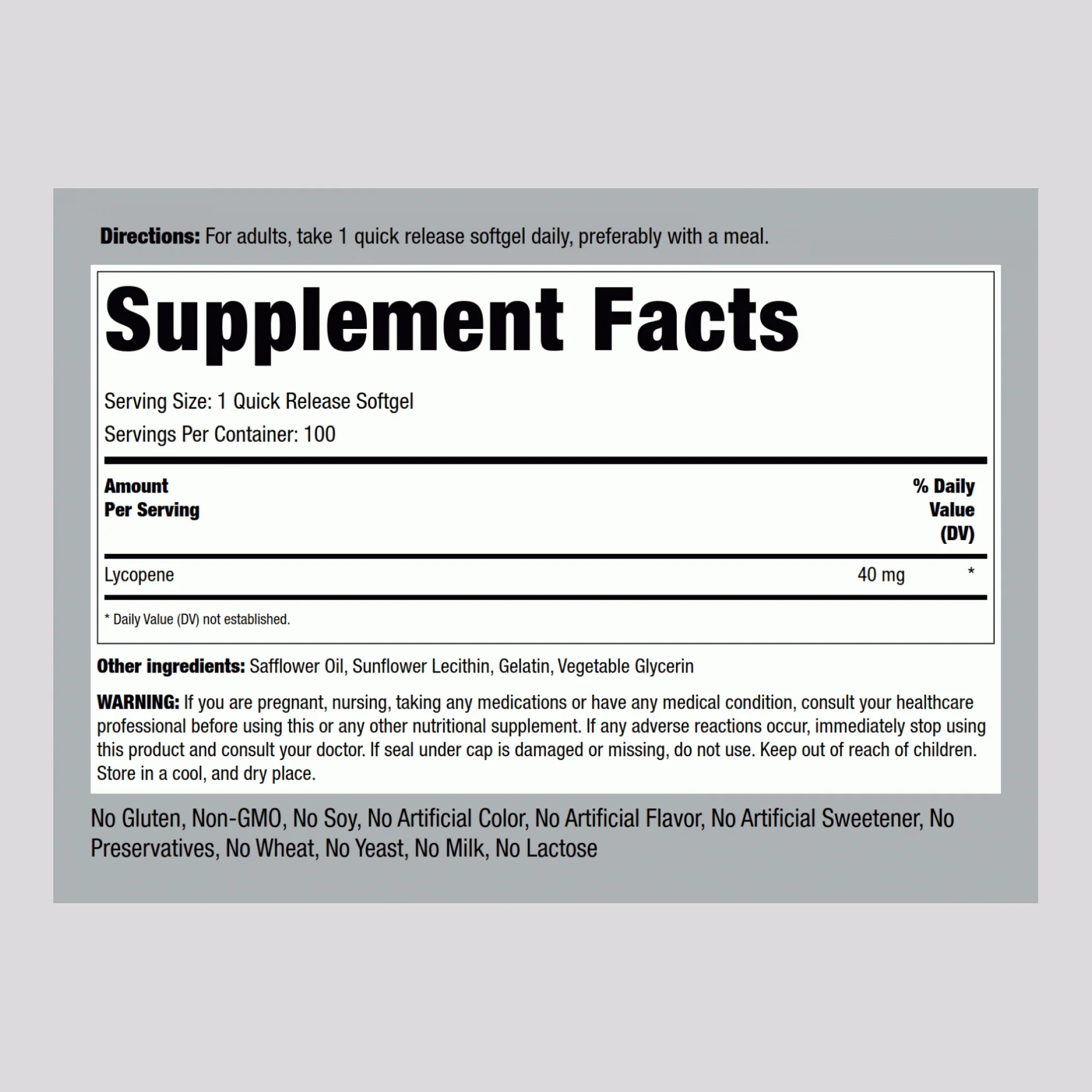 Lycopene, 40 mg, 100 Quick Release Softgels, 2  Bottles - Image 2