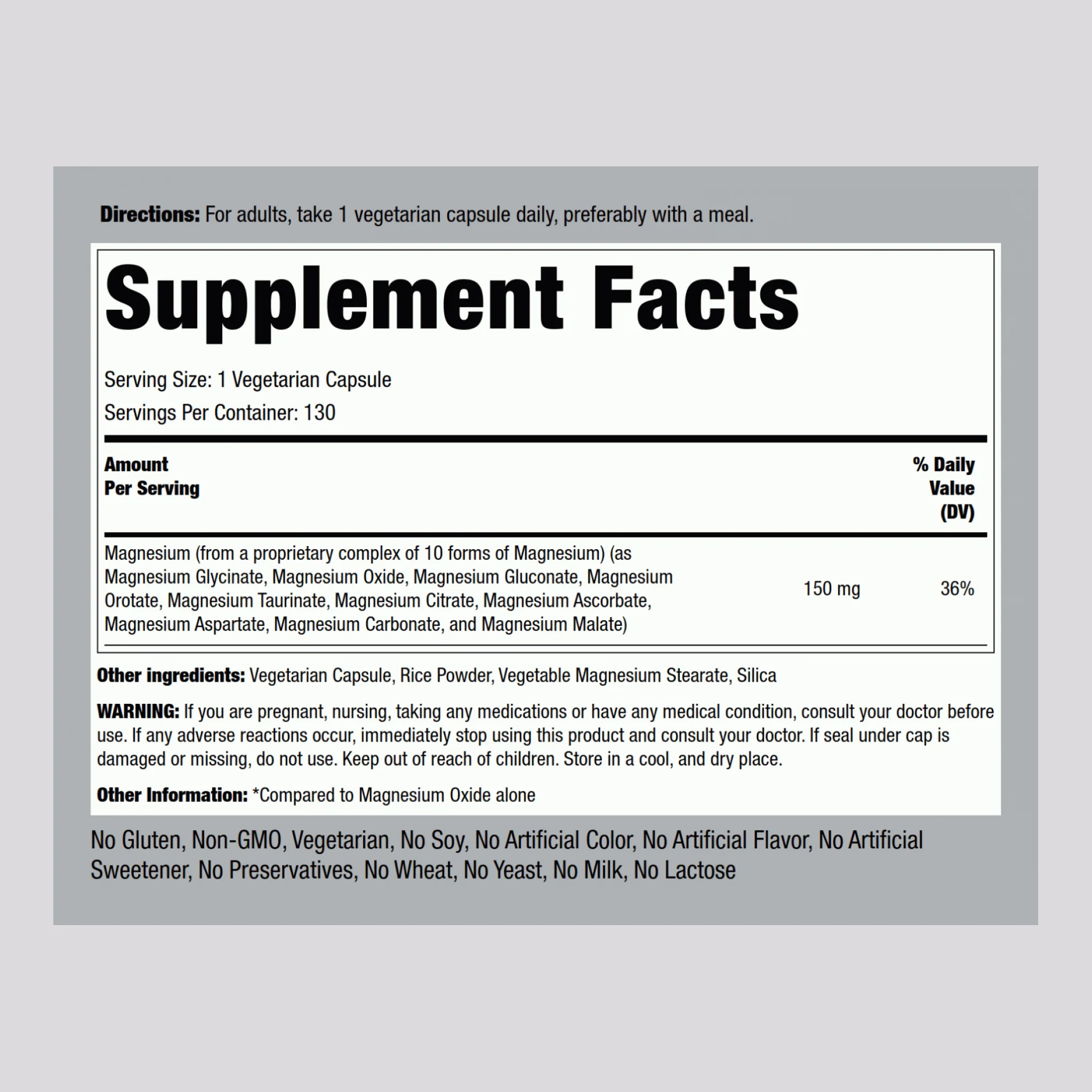 Magnesium "10" Complex, 130 Vegetarian Capsules, 2  Bottles - Image 2
