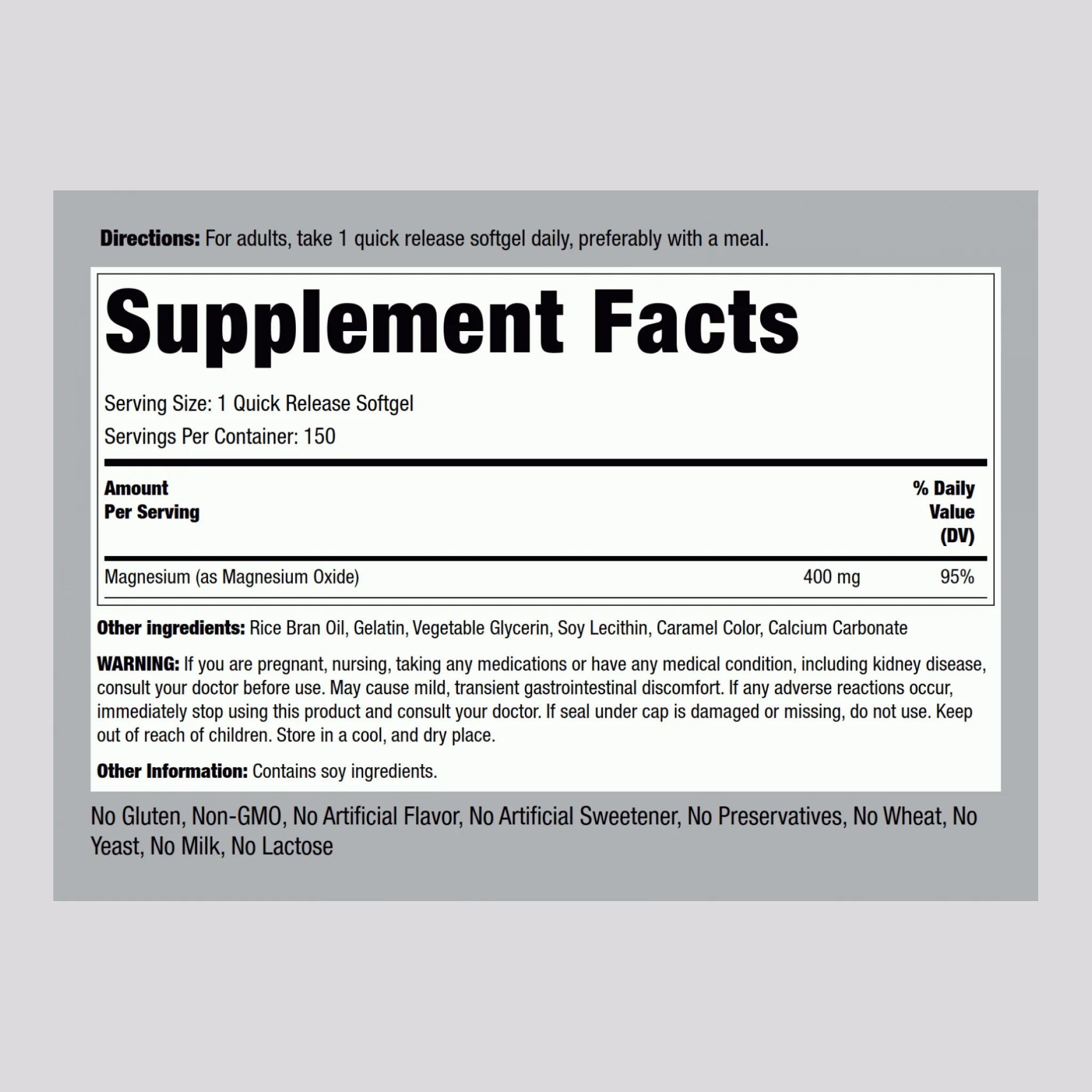 Magnesium, 400 mg, 150 Quick Release Softgels - Image 2